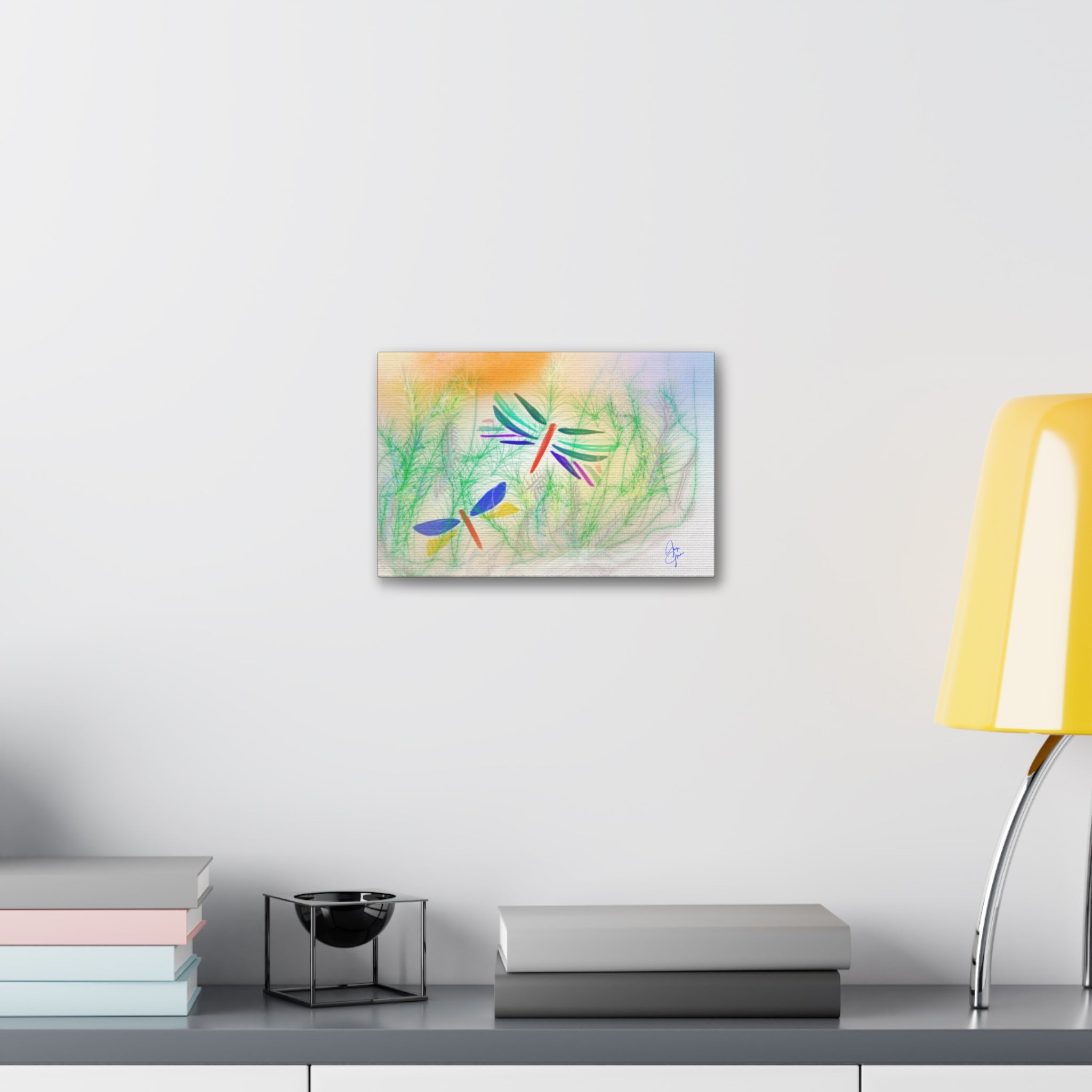 Dragonfly Meadow Canvas Art – Colorful Stretched Wall Decor (1.5" Depth)