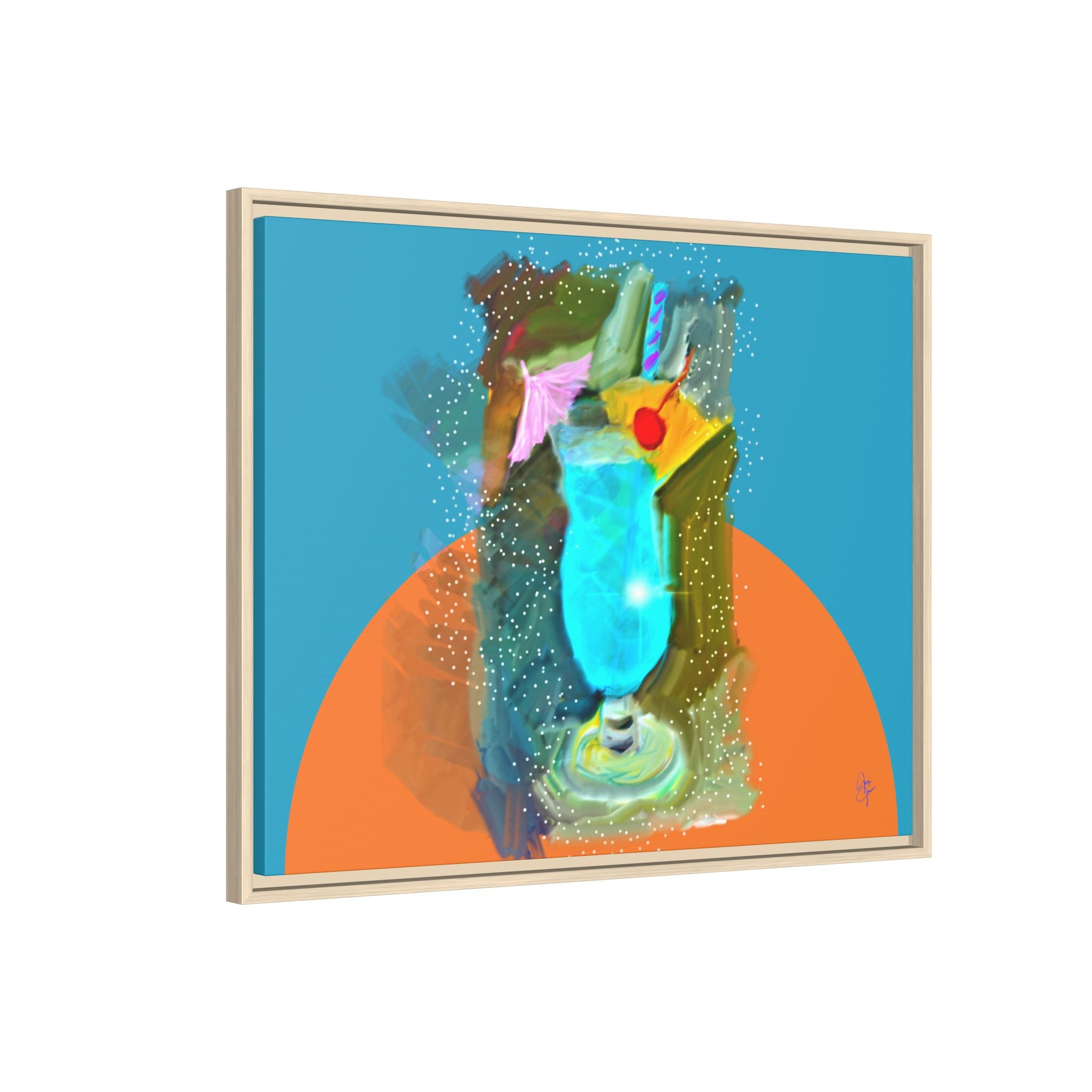 Tropical Blue Cocktail Canvas Print — Framed Matte Bar Art