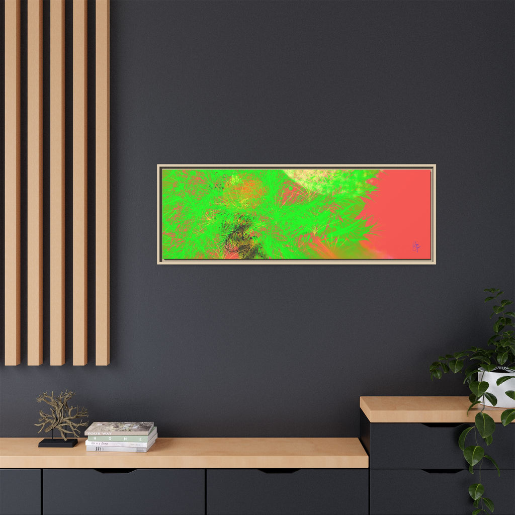Abstract Neon Tree Matte Canvas Framed Art — Vibrant Green Moon Landscape