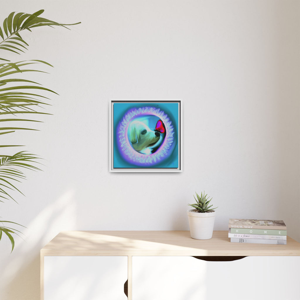 Framed Matte Canvas - Puppy with Butterfly Pop Art