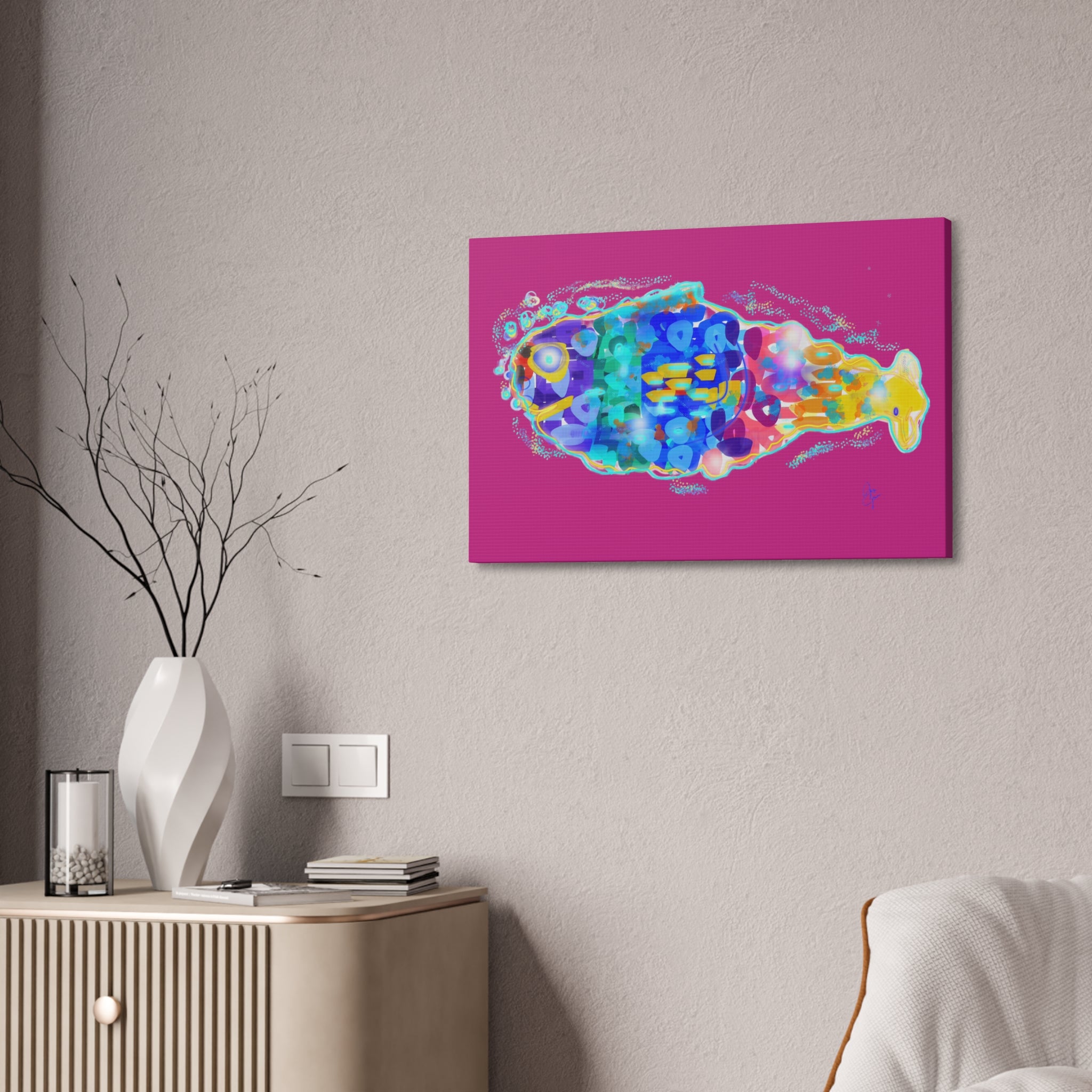 Colorful Abstract Fish Canvas Print — Vibrant Ocean Wall Art