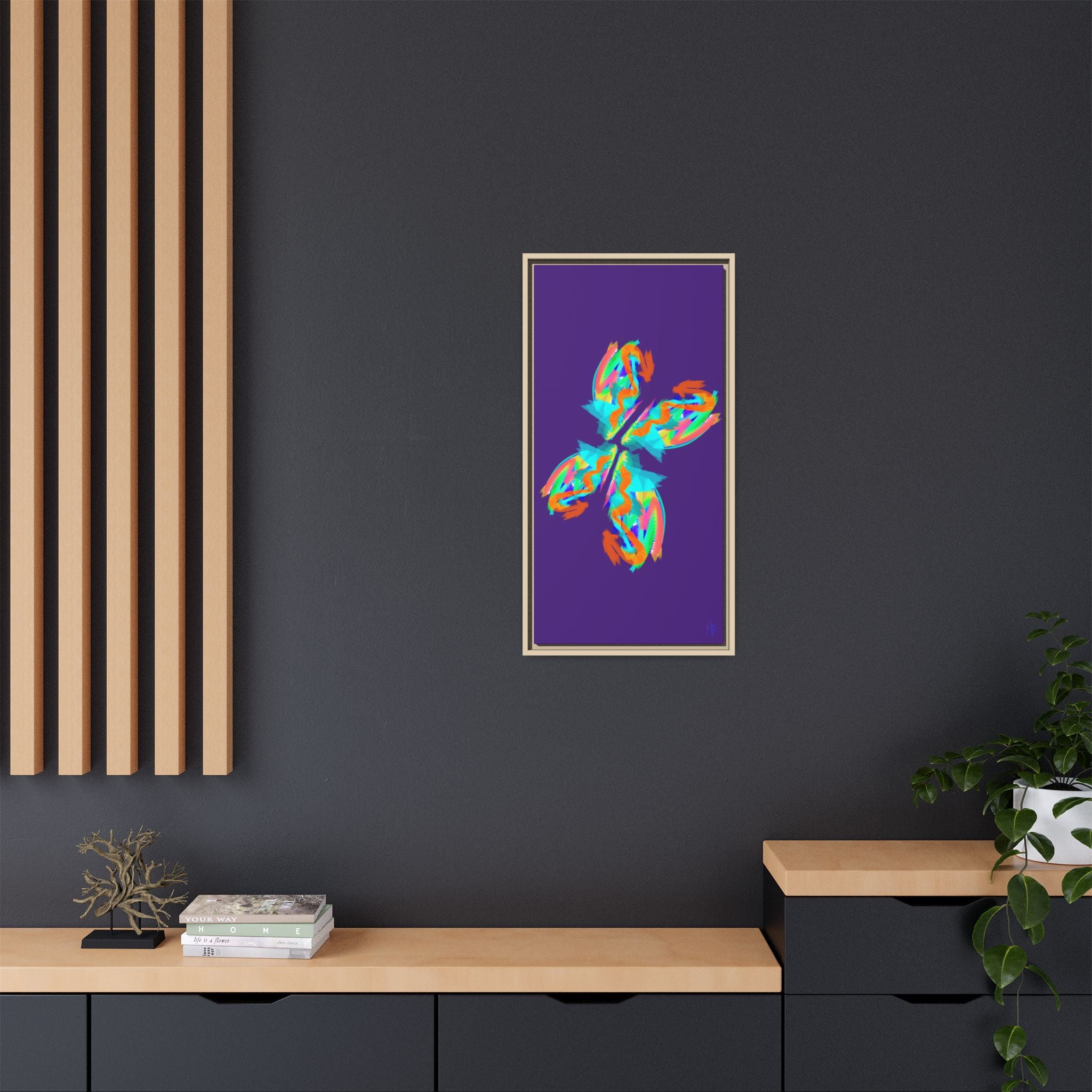 Framed Matte Canvas — Neon Abstract Butterfly Wall Art