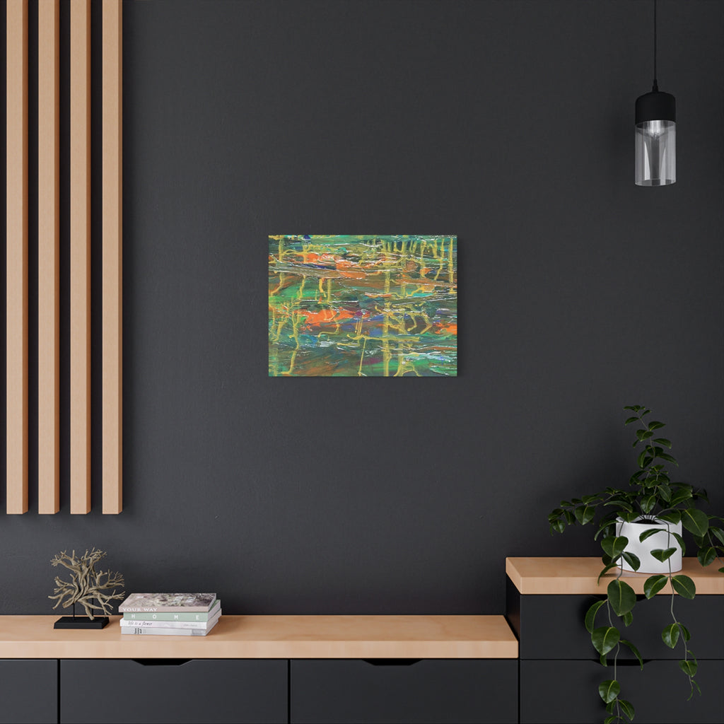 Abstract Green & Orange Matte Canvas Wall Art - Stretched 1.25"