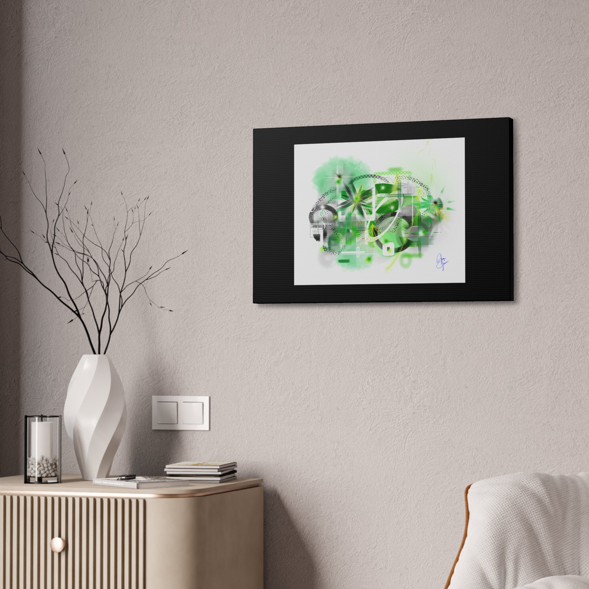 Abstract Green Geometric Canvas Stretched Print