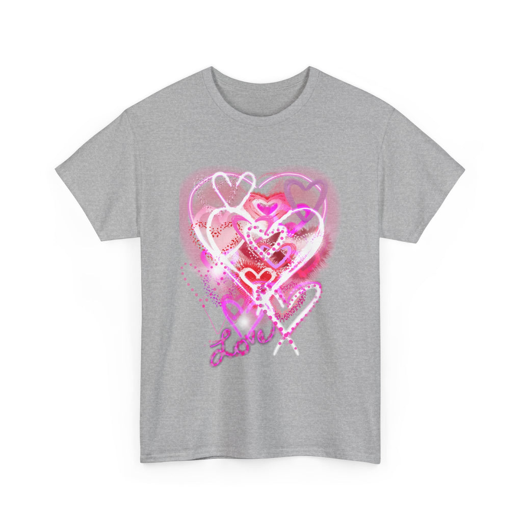 Love Hearts Tee — Pink Watercolor Heart Design Valentine’s Day T‑Shirt