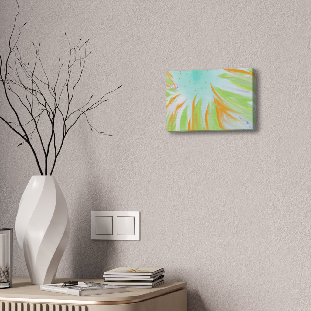 Abstract Sunburst Canvas Stretched Art - Turquoise, Lime & Coral Wall Decor
