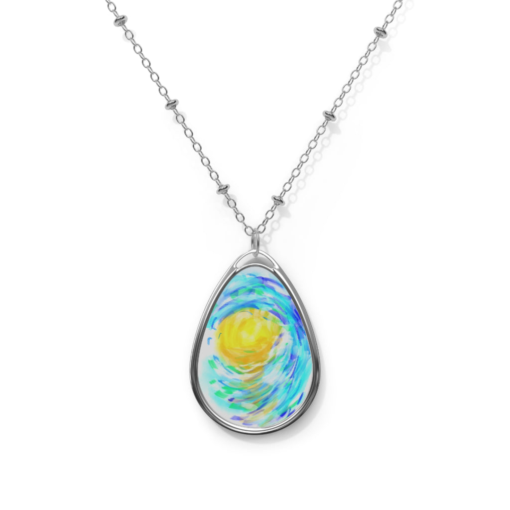 Oval Pendant Necklace — Swirling Starry Sky Teardrop Jewelry