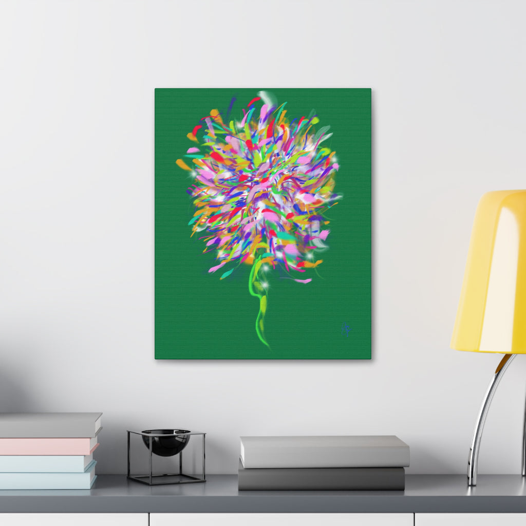 Abstract Floral Burst Canvas Print — Colorful Flower Wall Art on Deep Blue