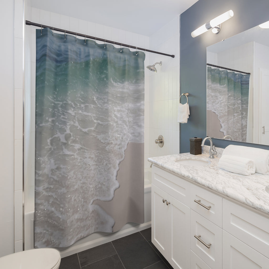 Beach Waves Shower Curtain — Ocean Shoreline Bathroom Decor