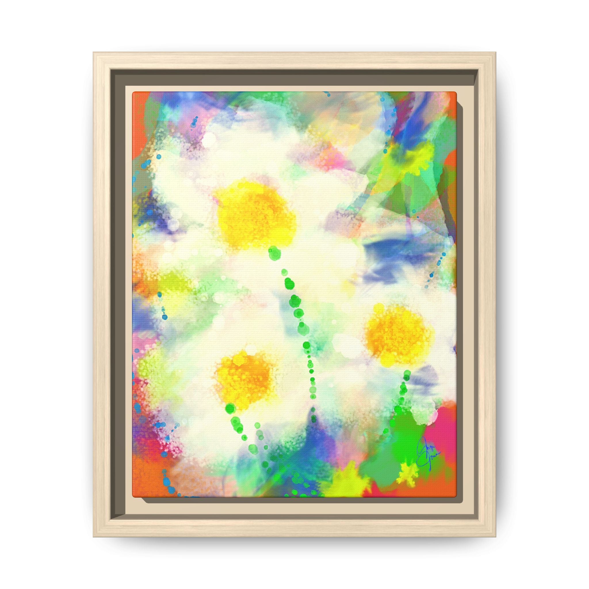 Framed Matte Canvas - Watercolor Yellow Floral Abstract Wall Art