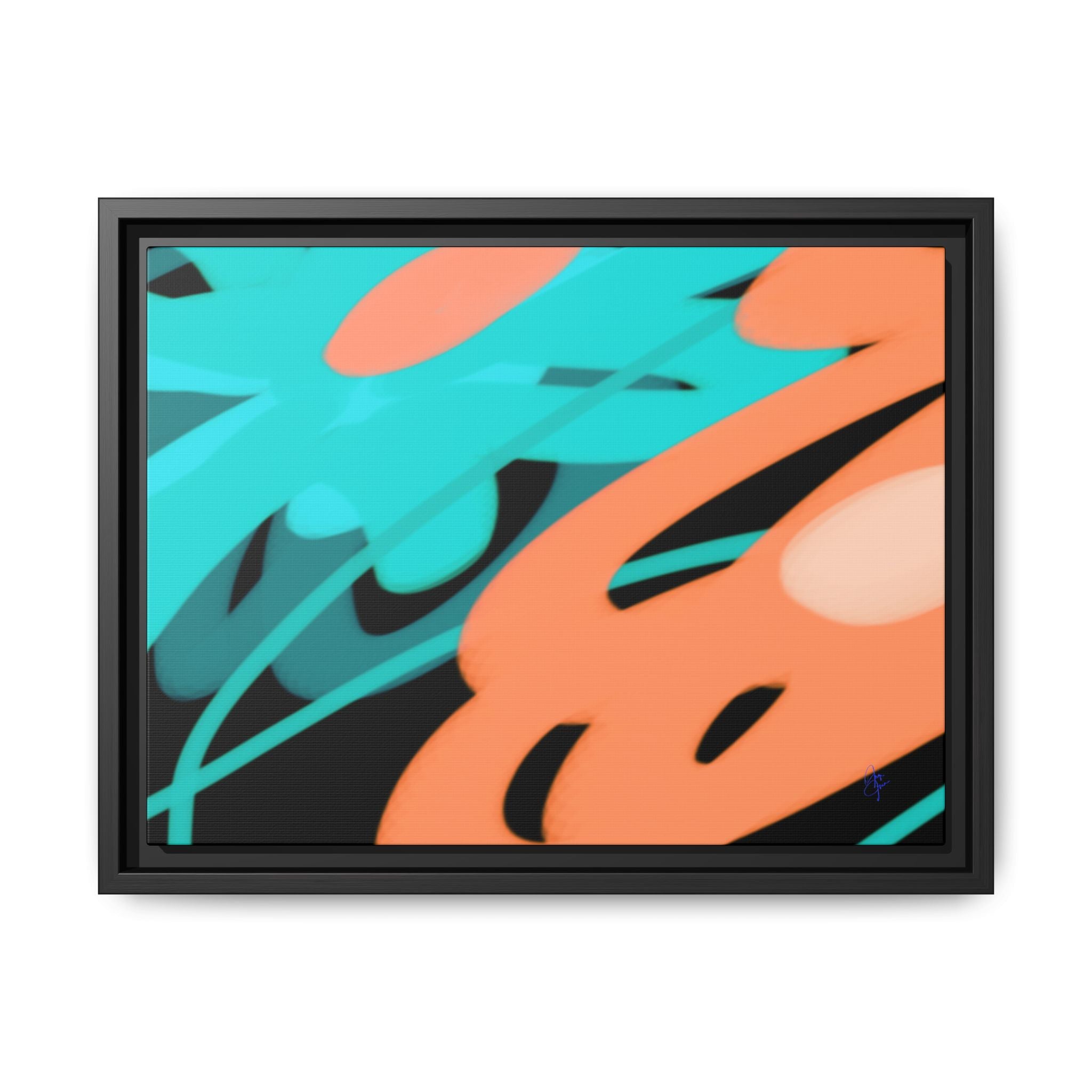 Abstract Teal & Coral Splash Framed Canvas
