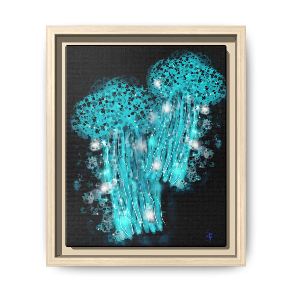 Glowing Jellyfish Art Print — Framed Matte Canvas