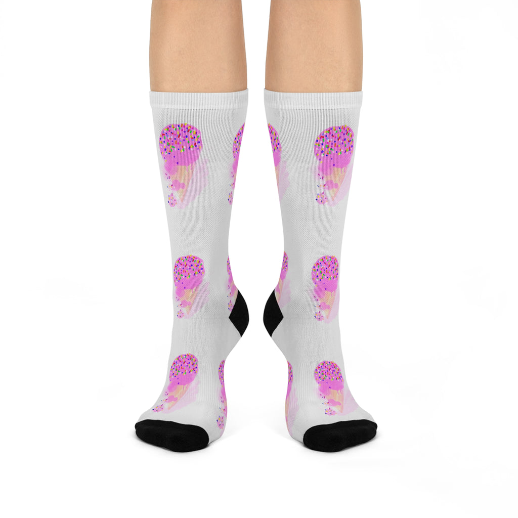 Ice Cream Crew Socks — Pink Sprinkle Cone Cushioned Socks for Women & Kids