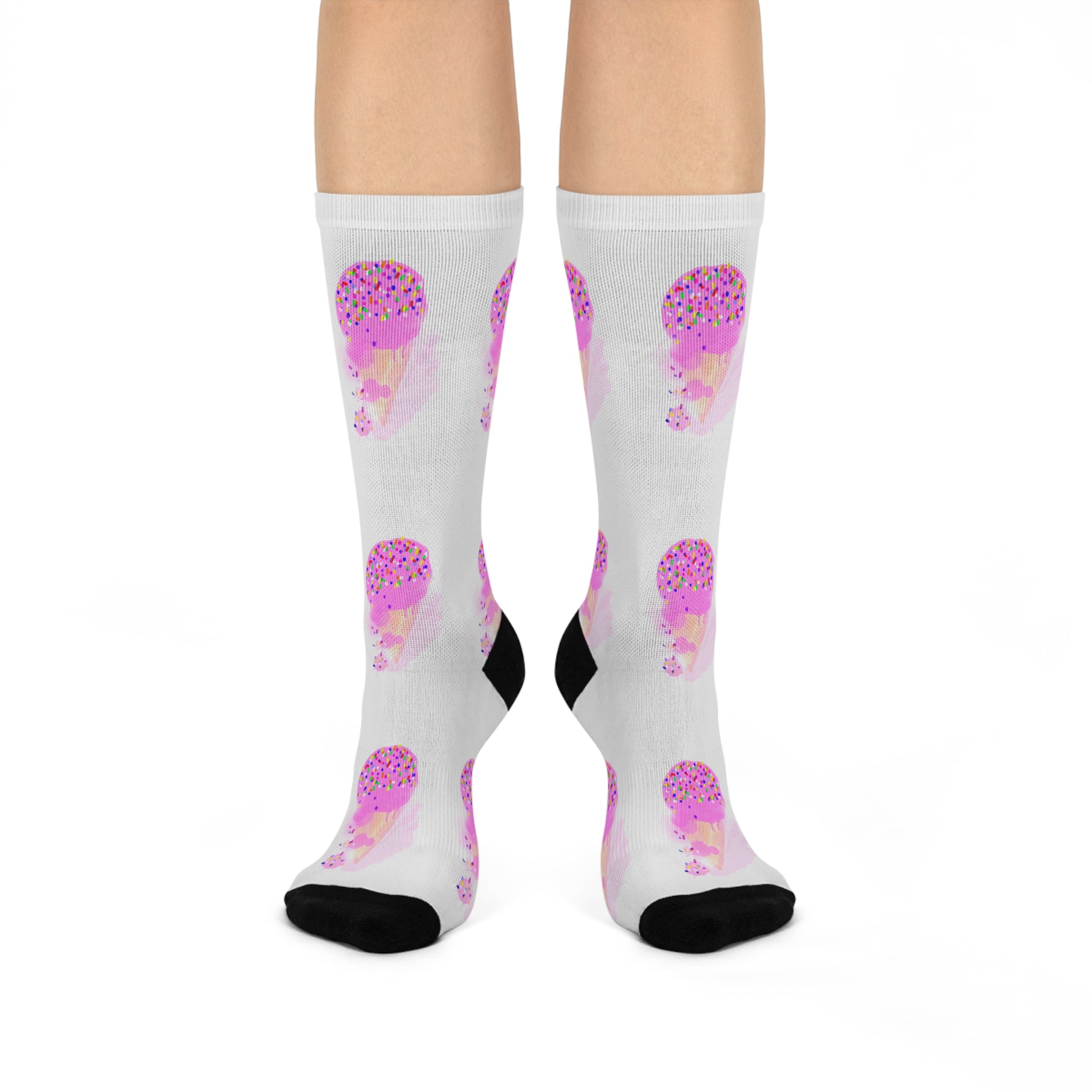 Ice Cream Crew Socks — Pink Sprinkle Cone Cushioned Socks for Women & Kids