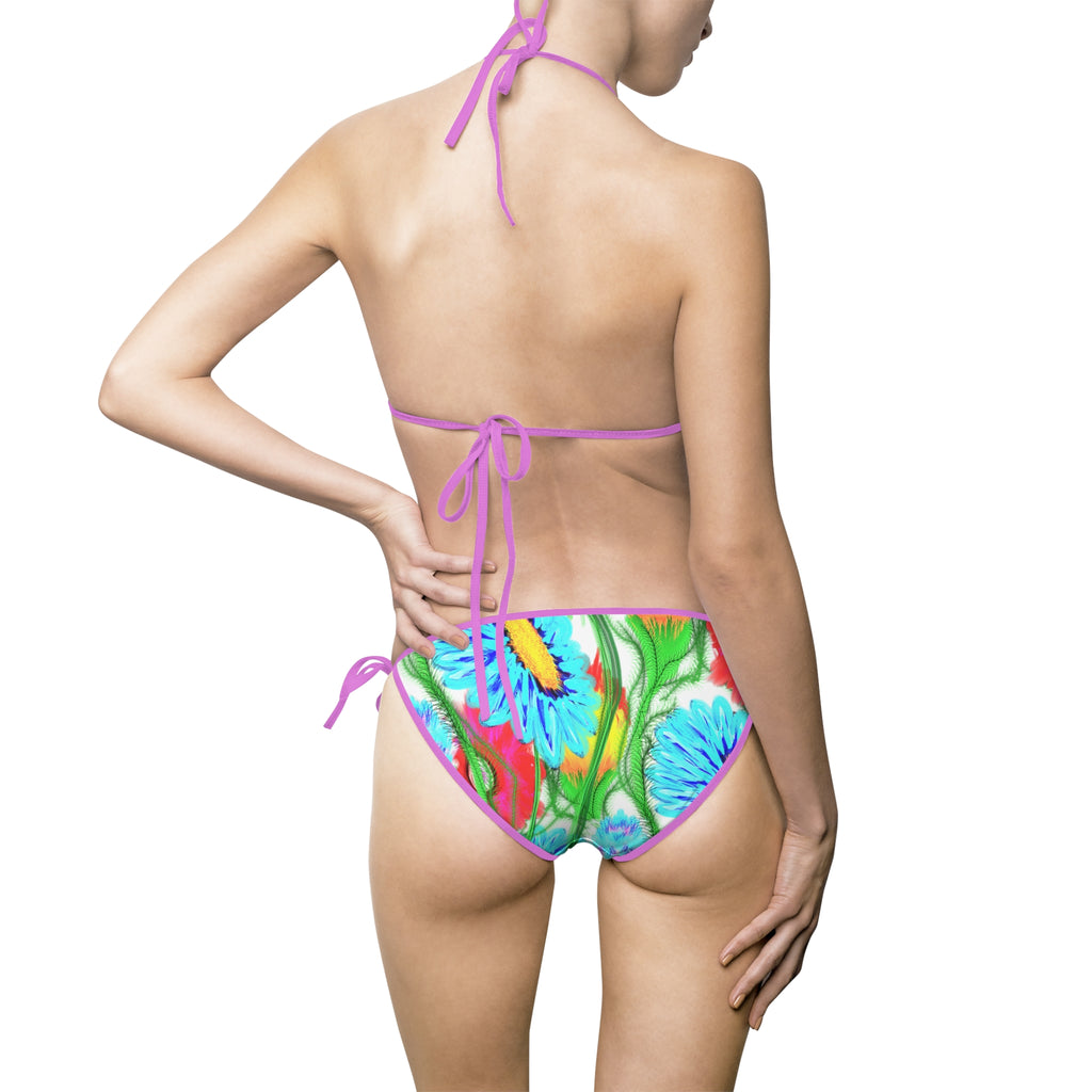 Tie-String Bikini - Bright Watercolor Floral Print