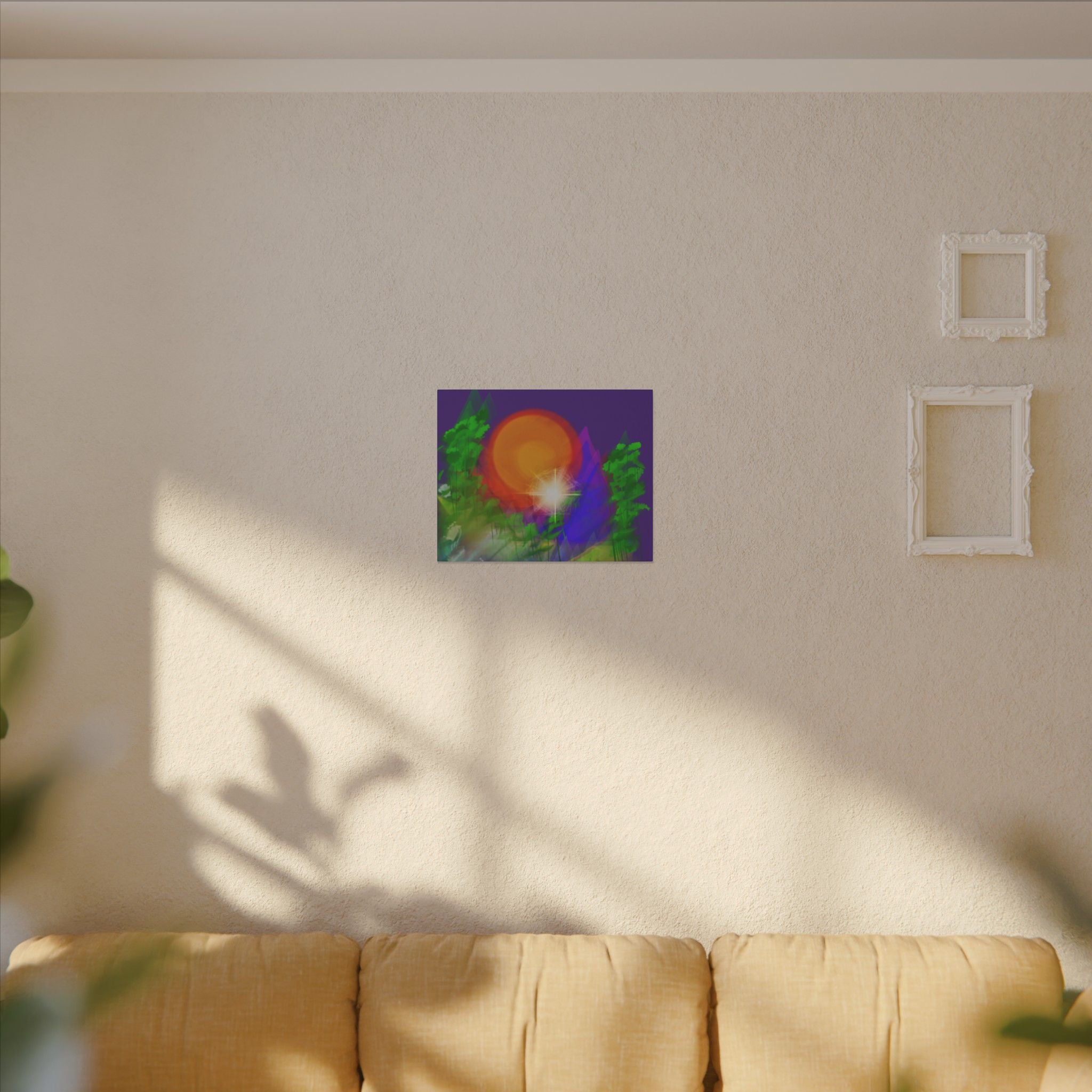 Sunburst Forest Matte Canvas Wall Art — Abstract Nature Landscape