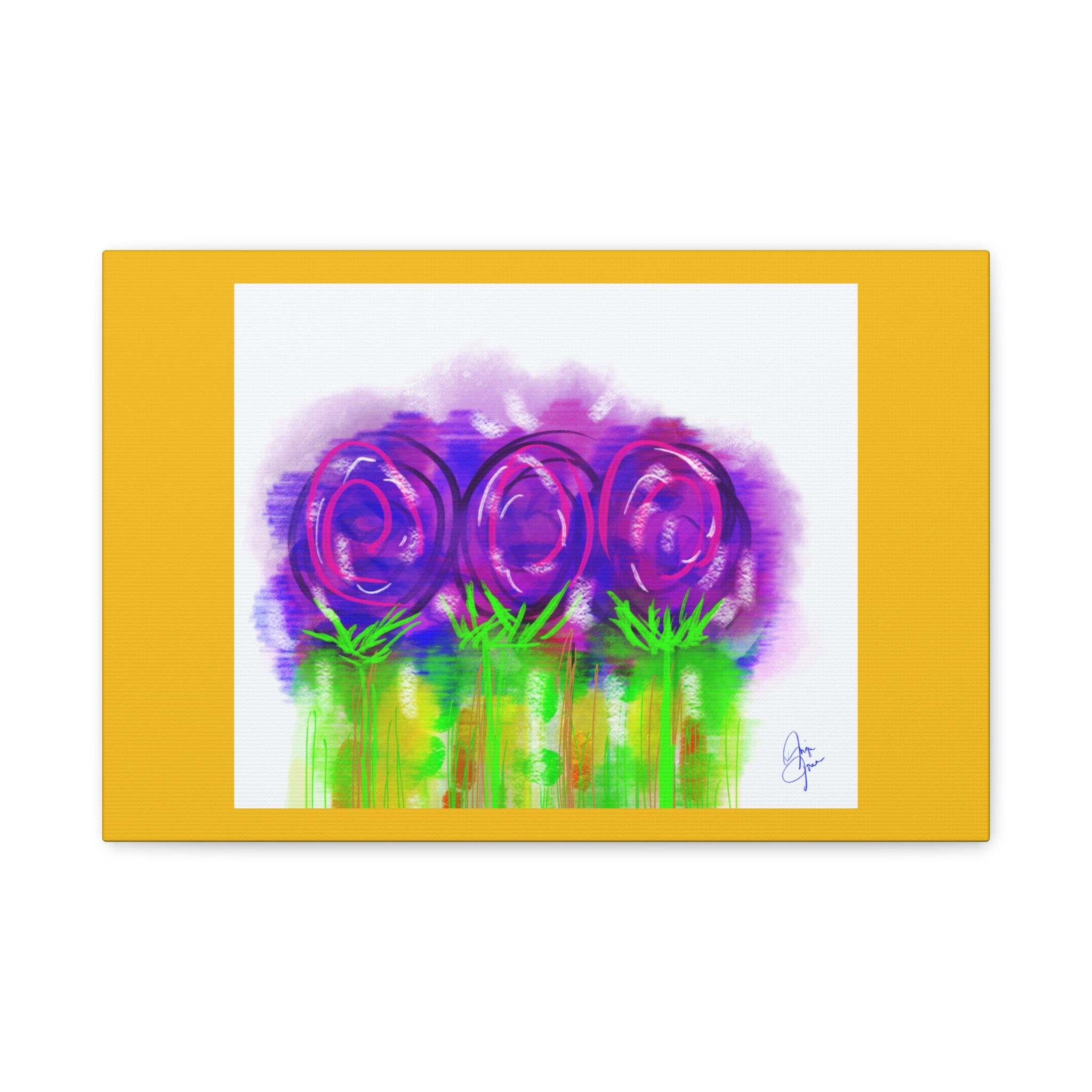 Abstract Purple Flowers Matte Canvas Wall Art — Vibrant Floral Painting on Stretched Canvas