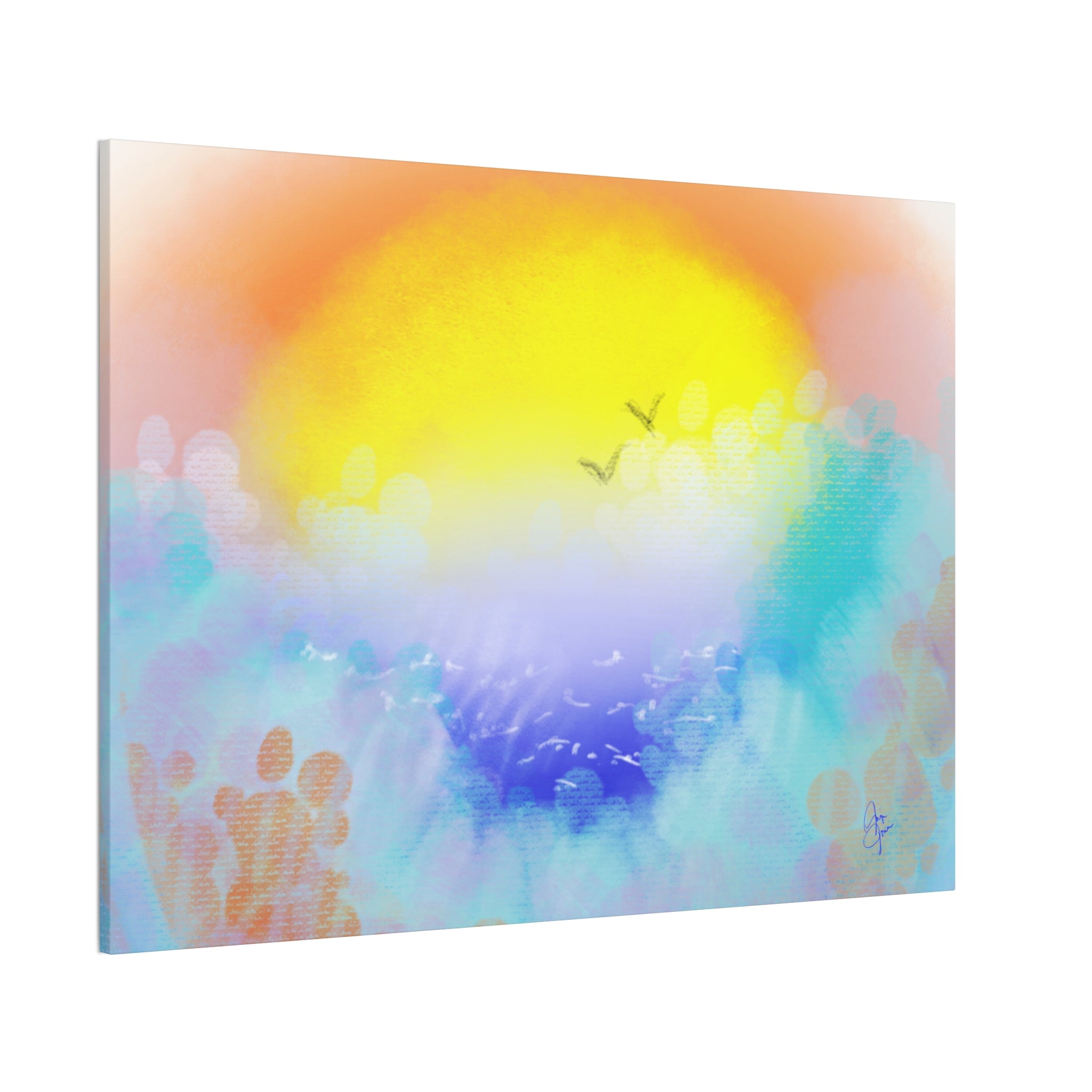 Sunrise Seascape Canvas Wall Art – Pastel Ocean Waves with Birds