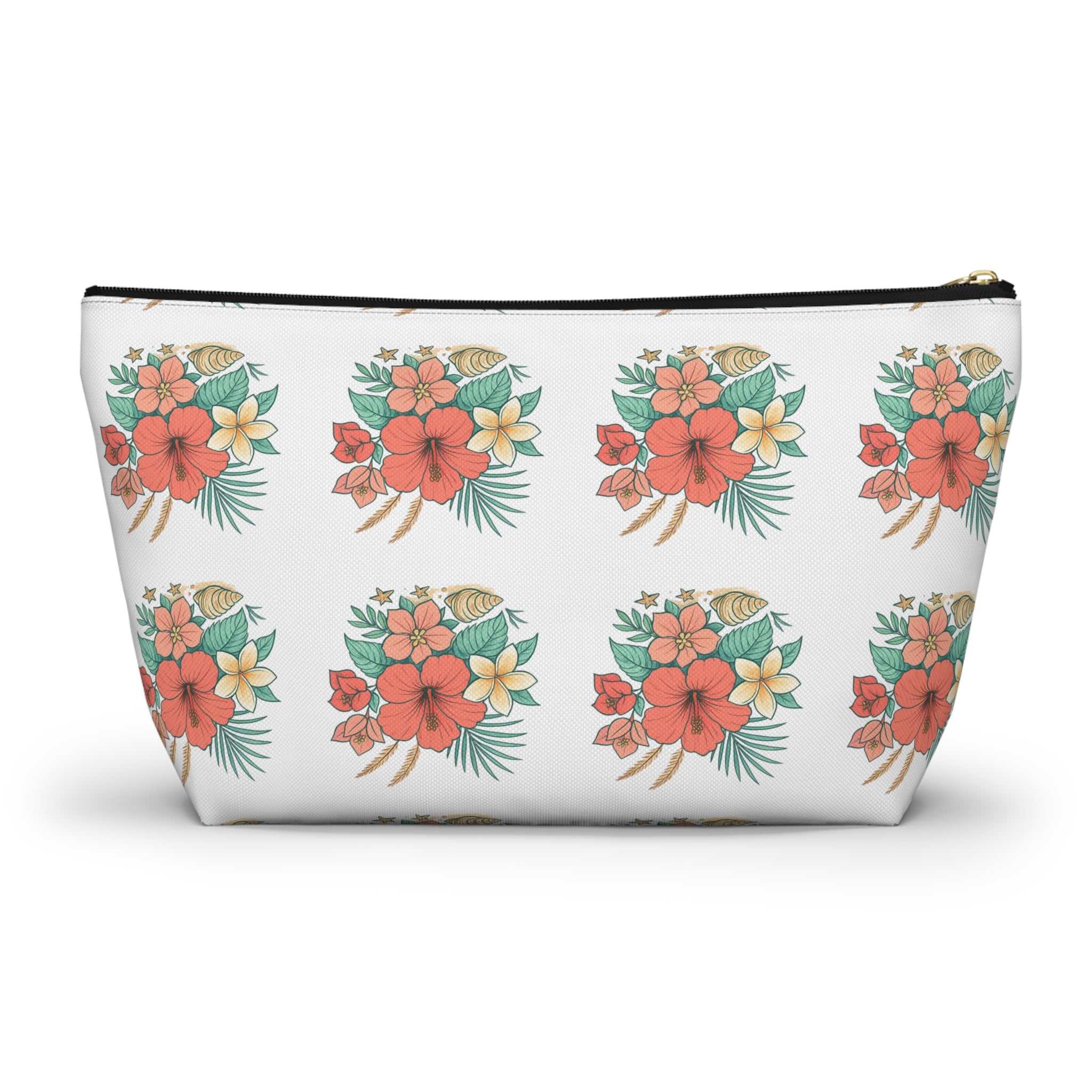 Tropical Floral Accessory Pouch — Hibiscus Cosmetic Bag with T-Bottom