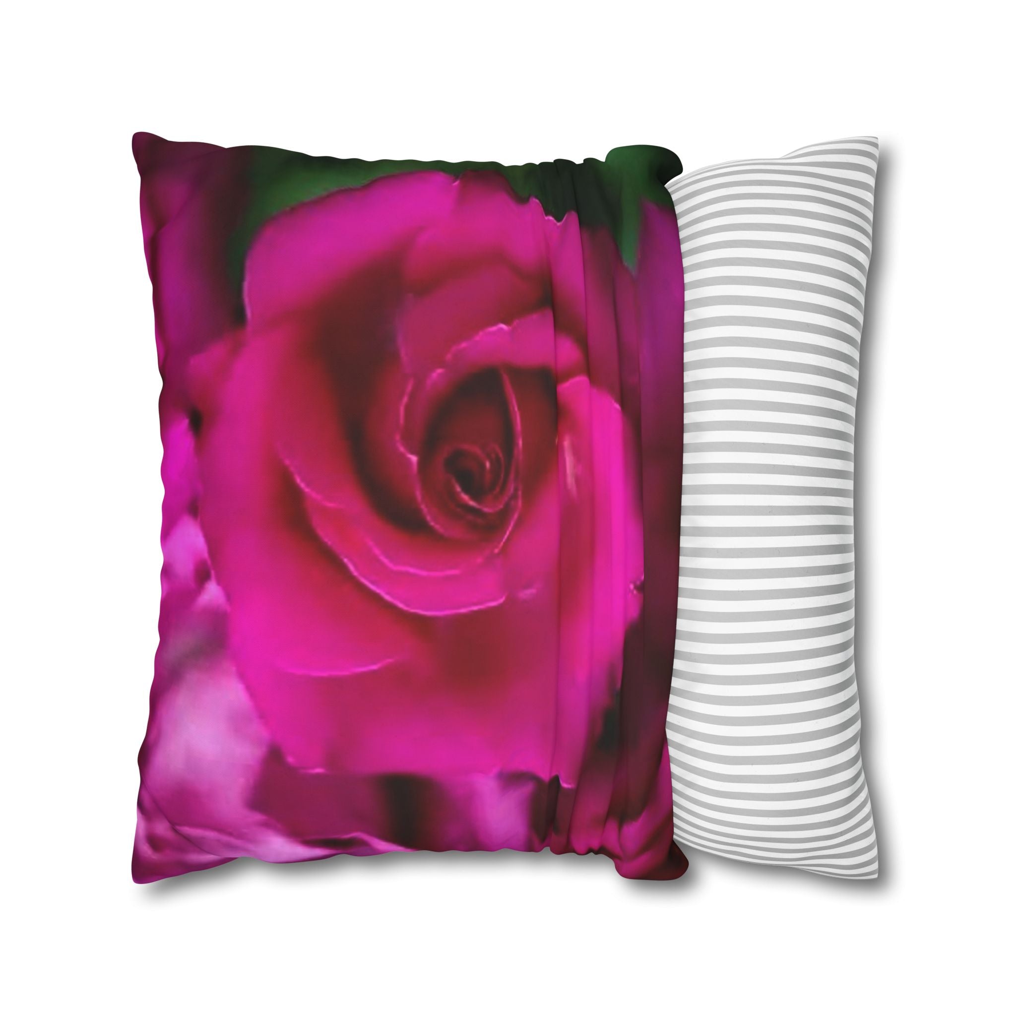 Pink Rose Floral Pillowcase — Square Poly Canvas Decorative Throw Pillow