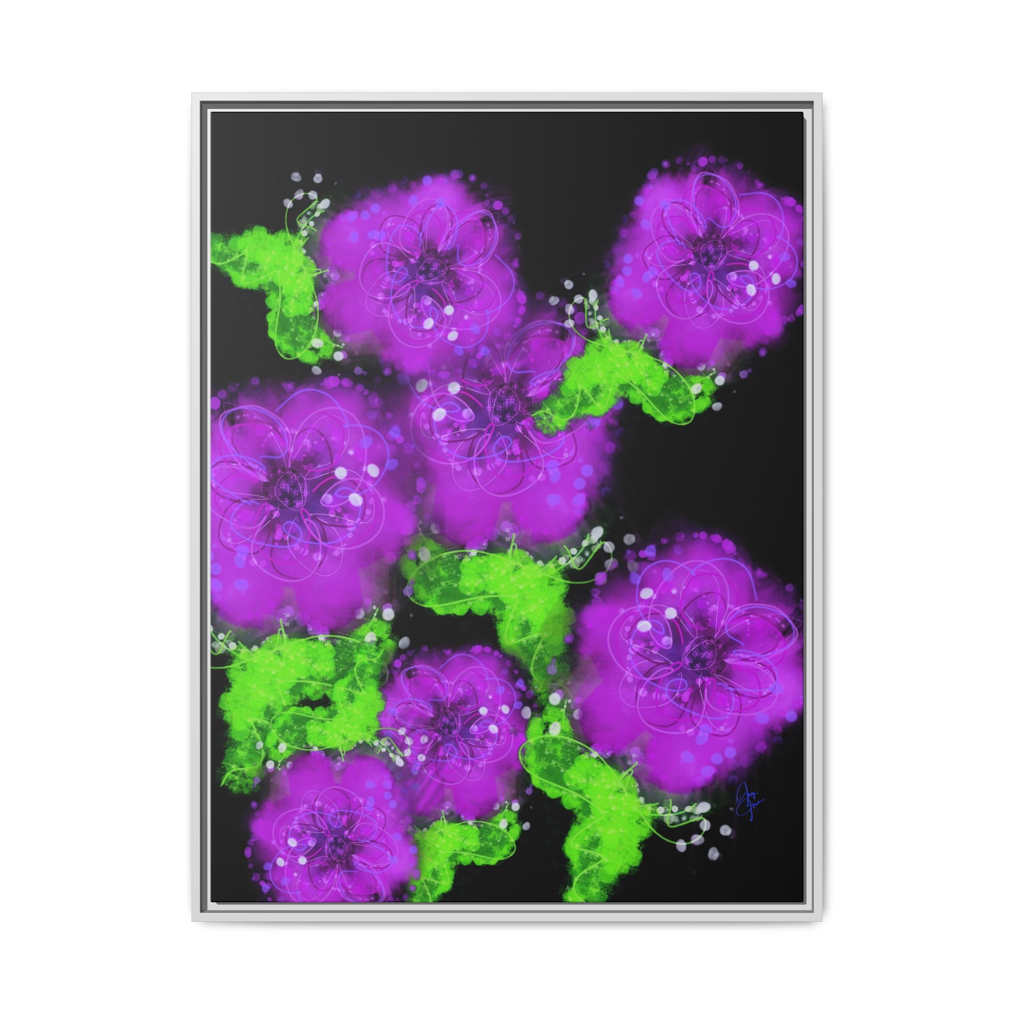 Framed Floral Canvas Print — Matte Multi-Color Blooms Wall Art
