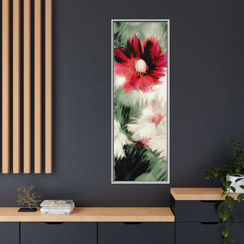 Framed Matte Canvas Print — Blurred Red & White Floral Art