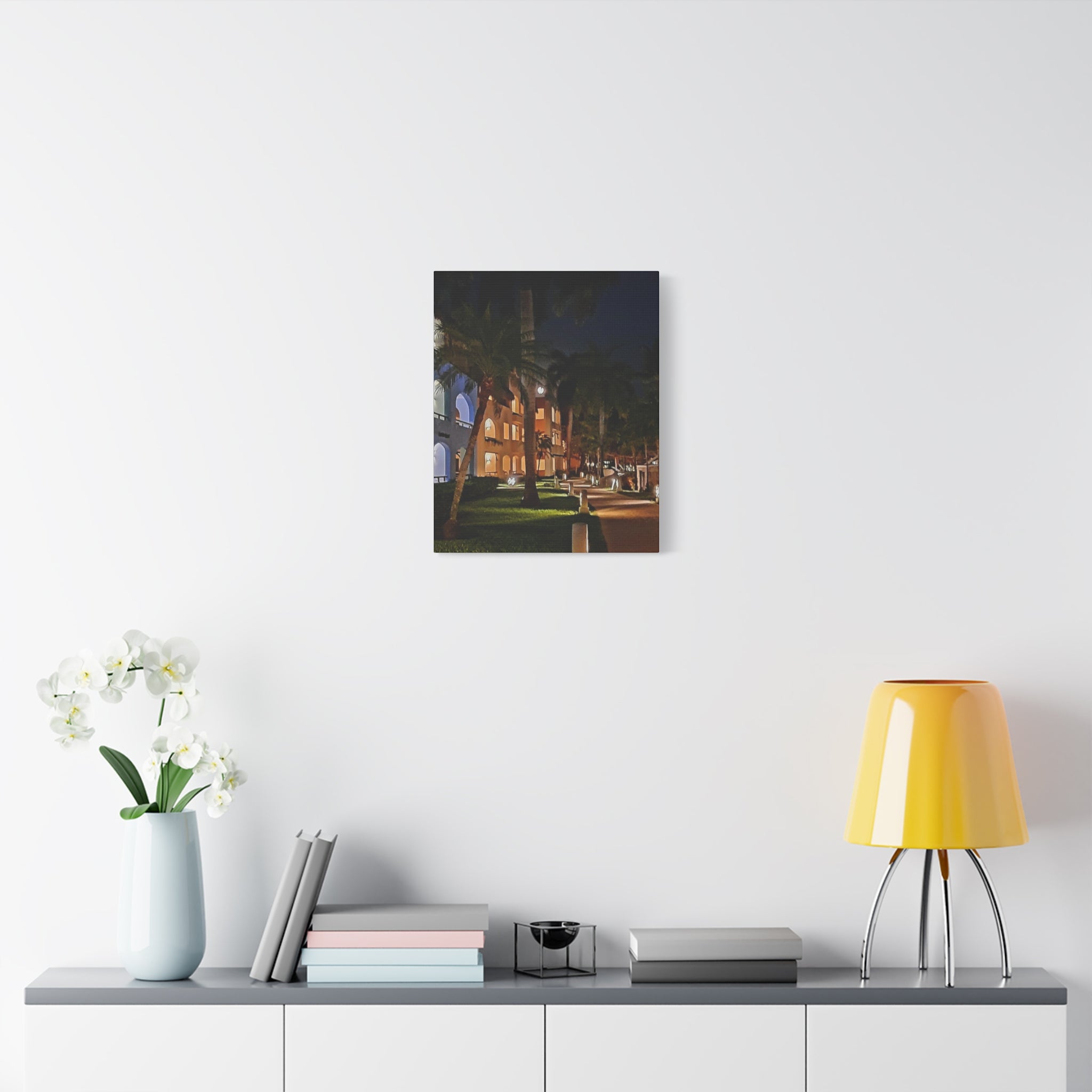 Tropical Night Hotel Matte Canvas Wall Art