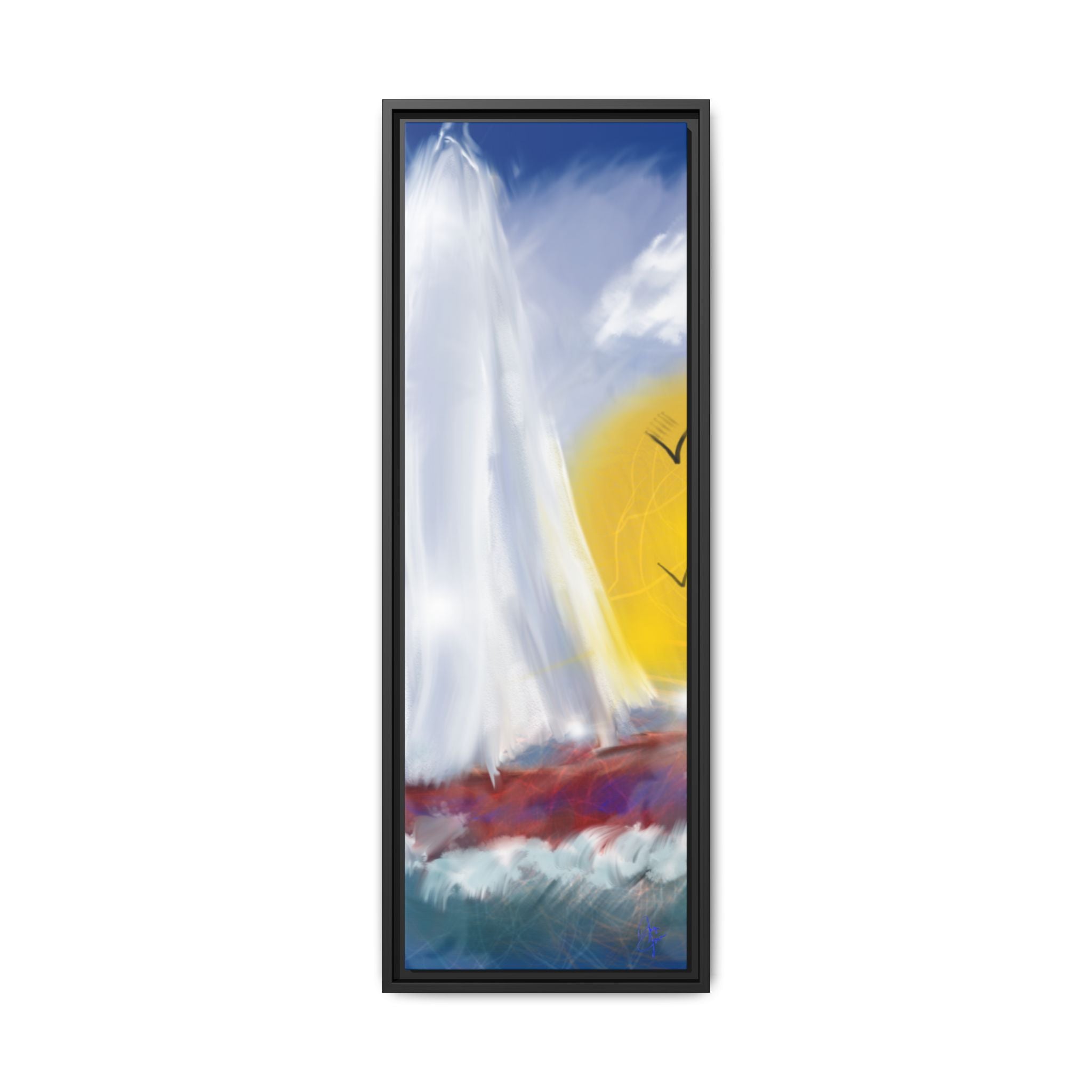 Sailboat Sunset Matte Framed Canvas Print — Coastal Seascape Wall Art