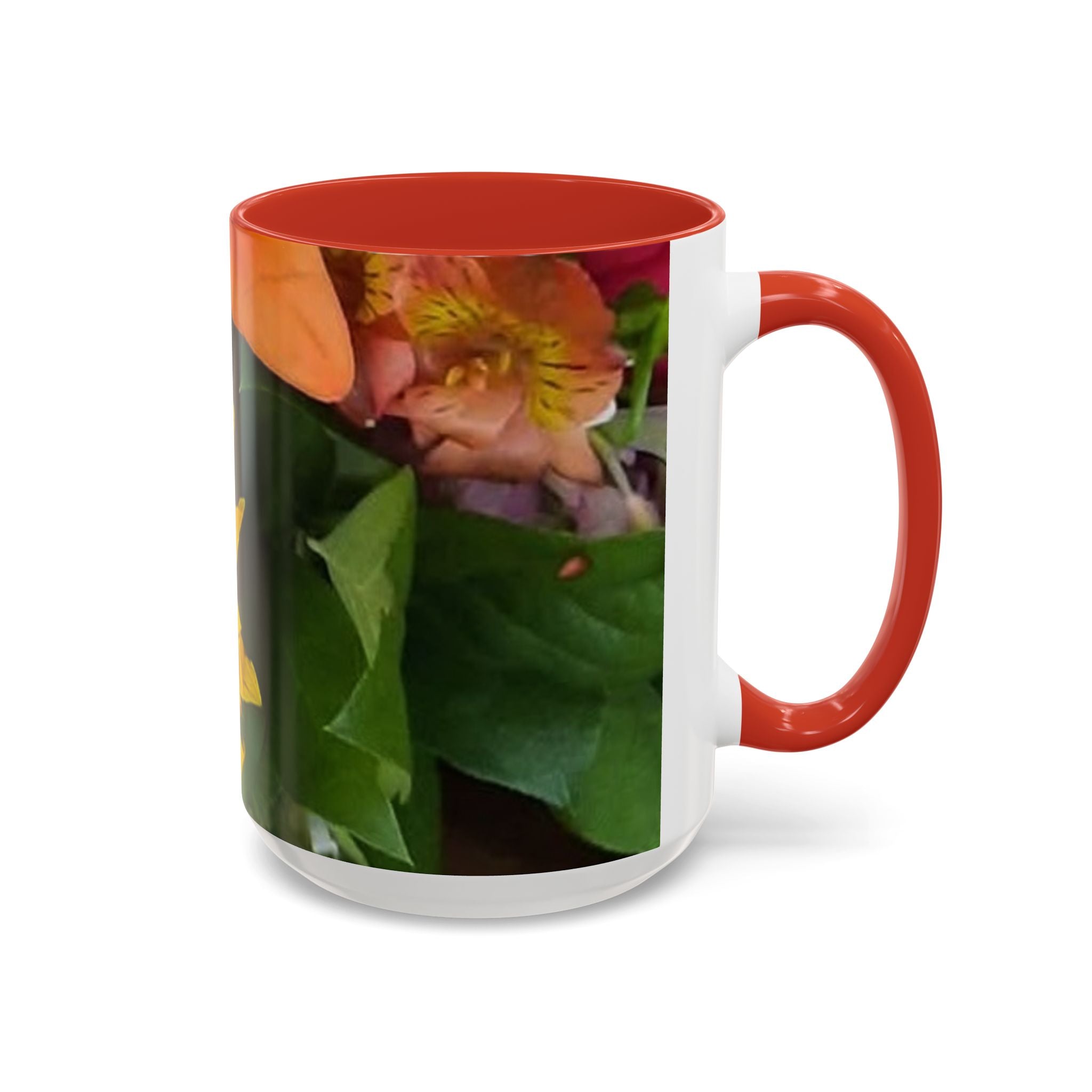 Sunflower & Peach Floral Accent Coffee Mug — Bright Botanical 11/15oz