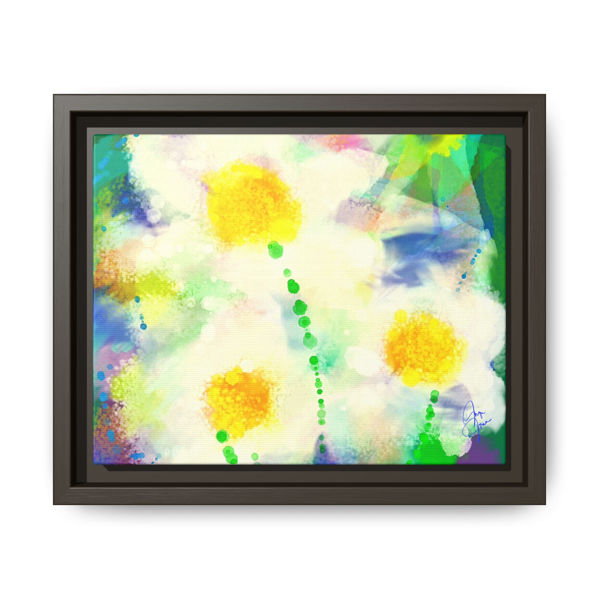 Framed Matte Canvas - Watercolor Yellow Floral Abstract Wall Art
