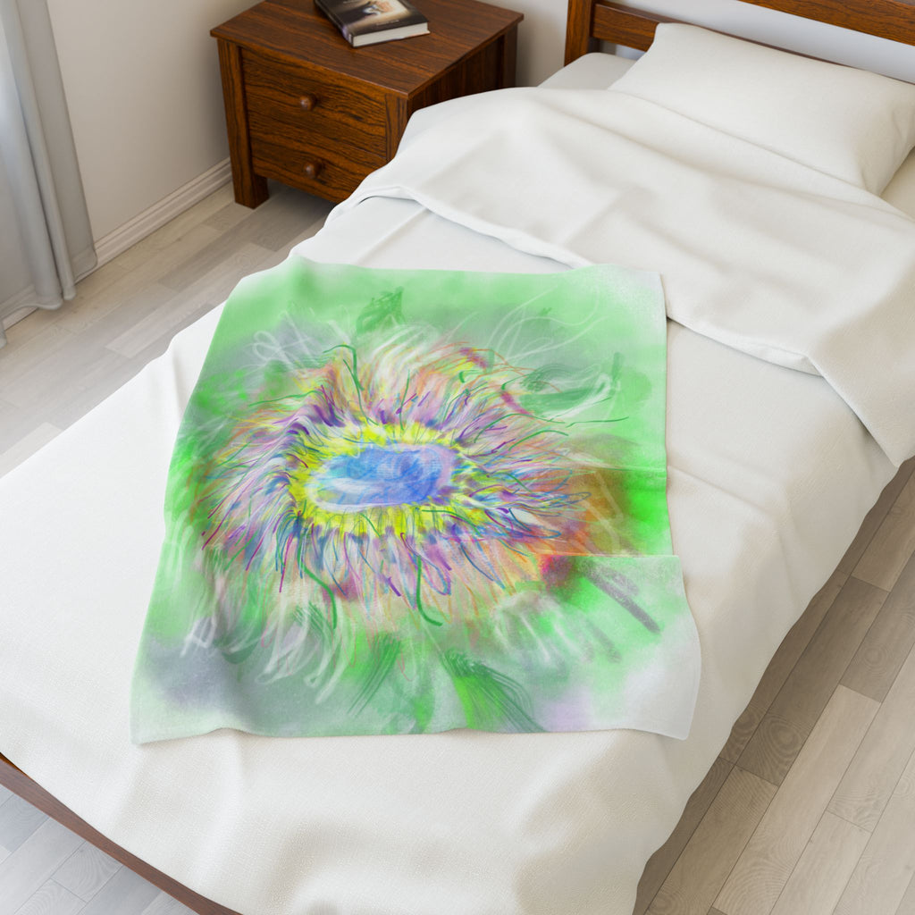 Velveteen Plush Blanket — Pastel Watercolor Sunflower Cozy Throw