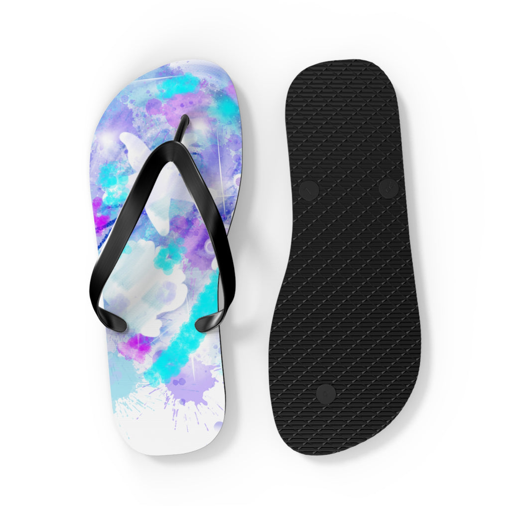 Watercolor Tie-Dye Flip Flops — Turquoise & Purple Beach Sandals