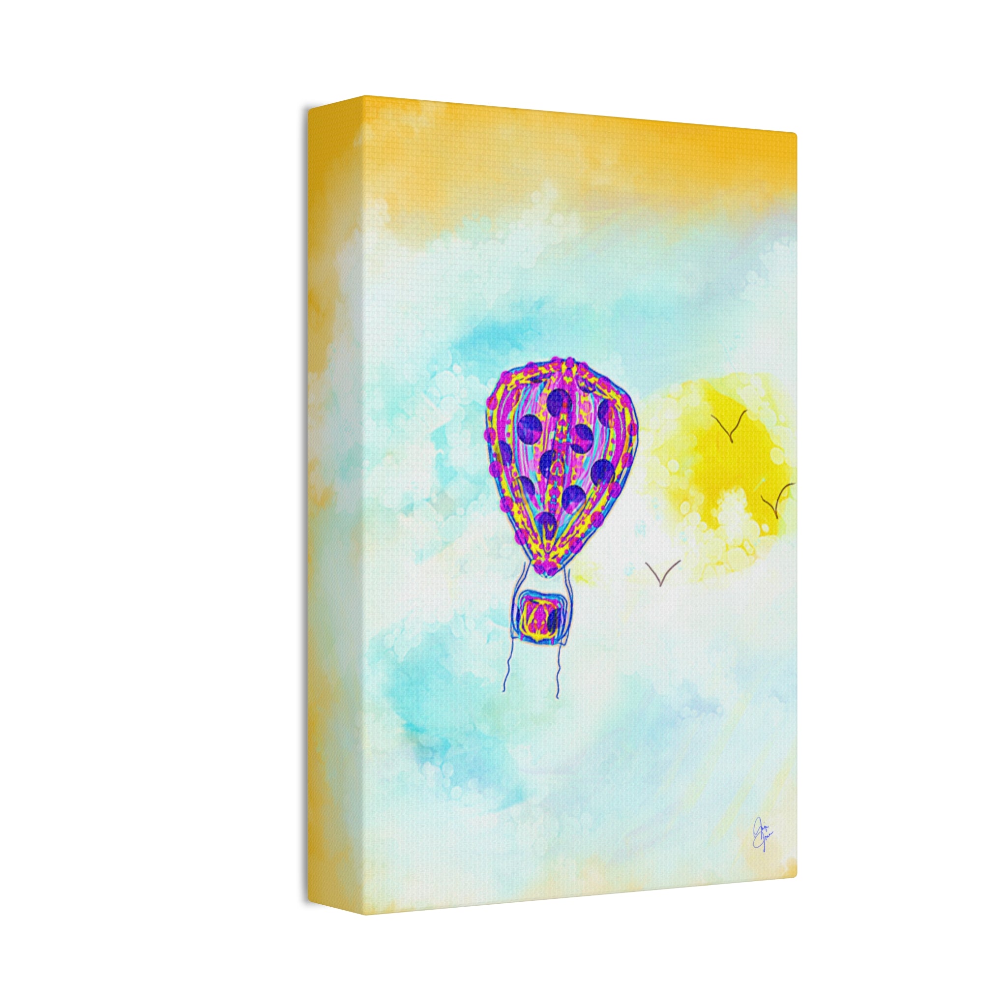 Hot Air Balloon Canvas Art – Whimsical Sunshine Nursery Wall Décor (Stretched Canvas)