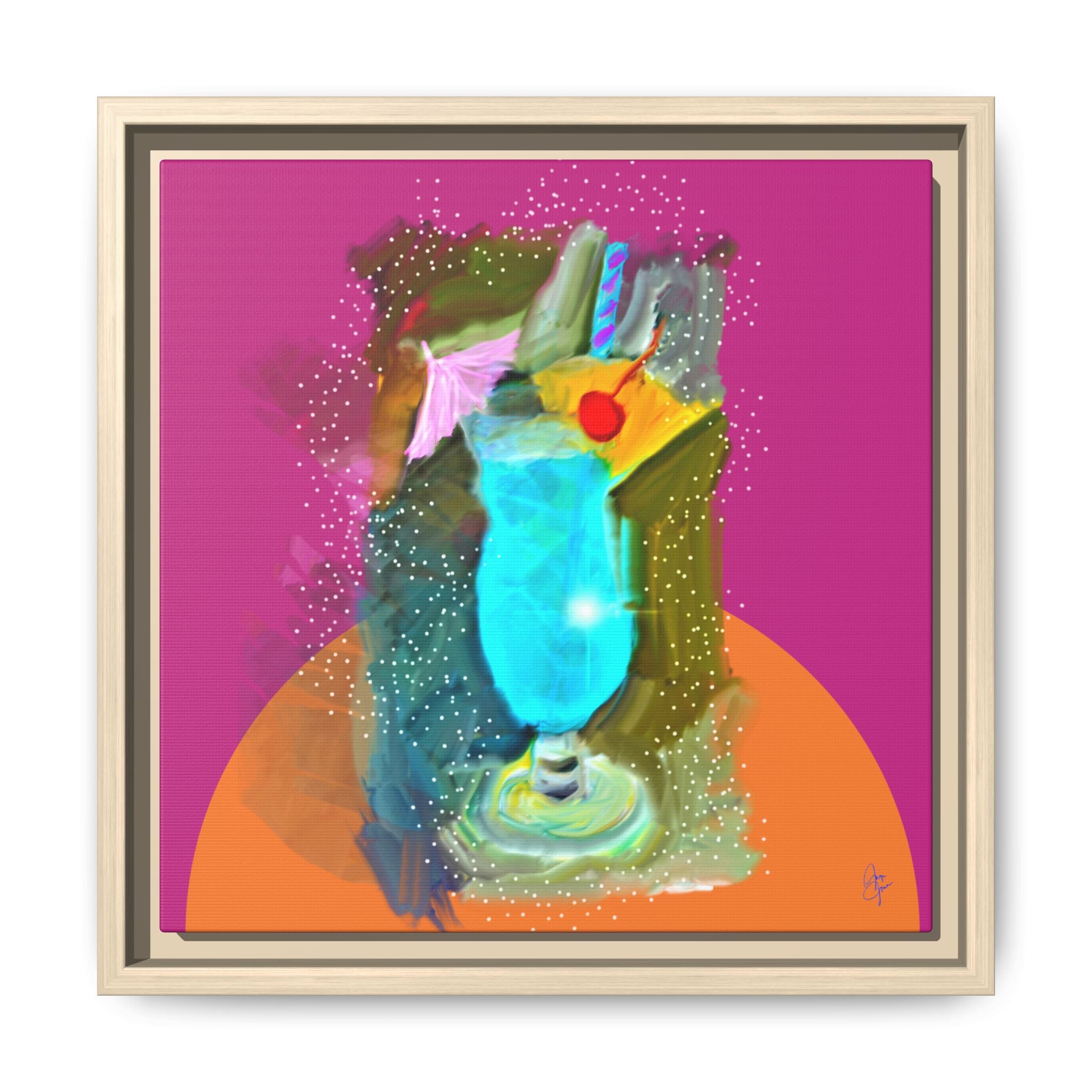 Tropical Blue Cocktail Canvas Print — Framed Matte Bar Art