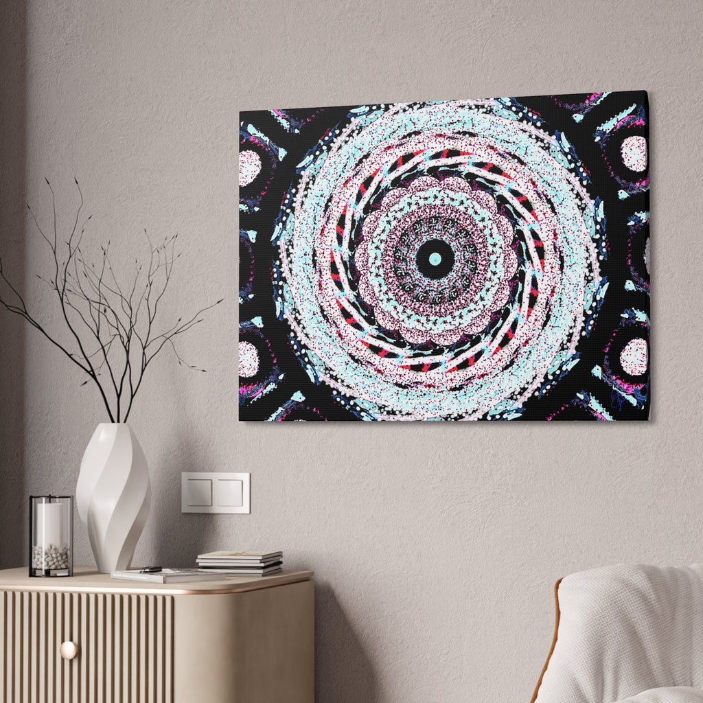 Mandala Kaleidoscope Canvas Wall Art — Psychedelic Pink & Teal Stretched Canvas (1.5")