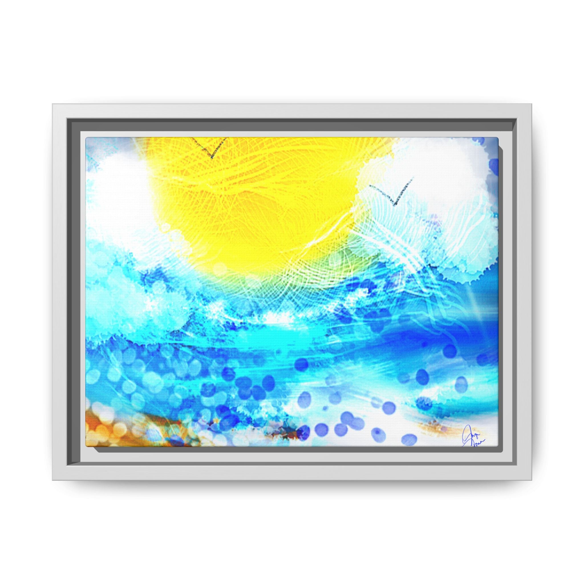 Sunshine Shore Matte Canvas Framed Wall Art — Bright Abstract Beach Print