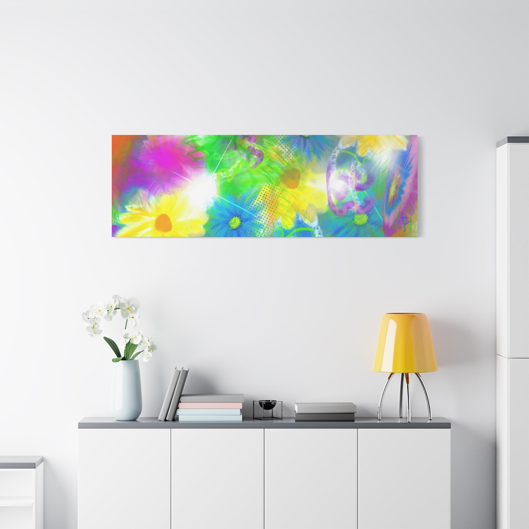 Bright Floral Abstract Matte Canvas Wall Art — Vibrant Daisy Pop