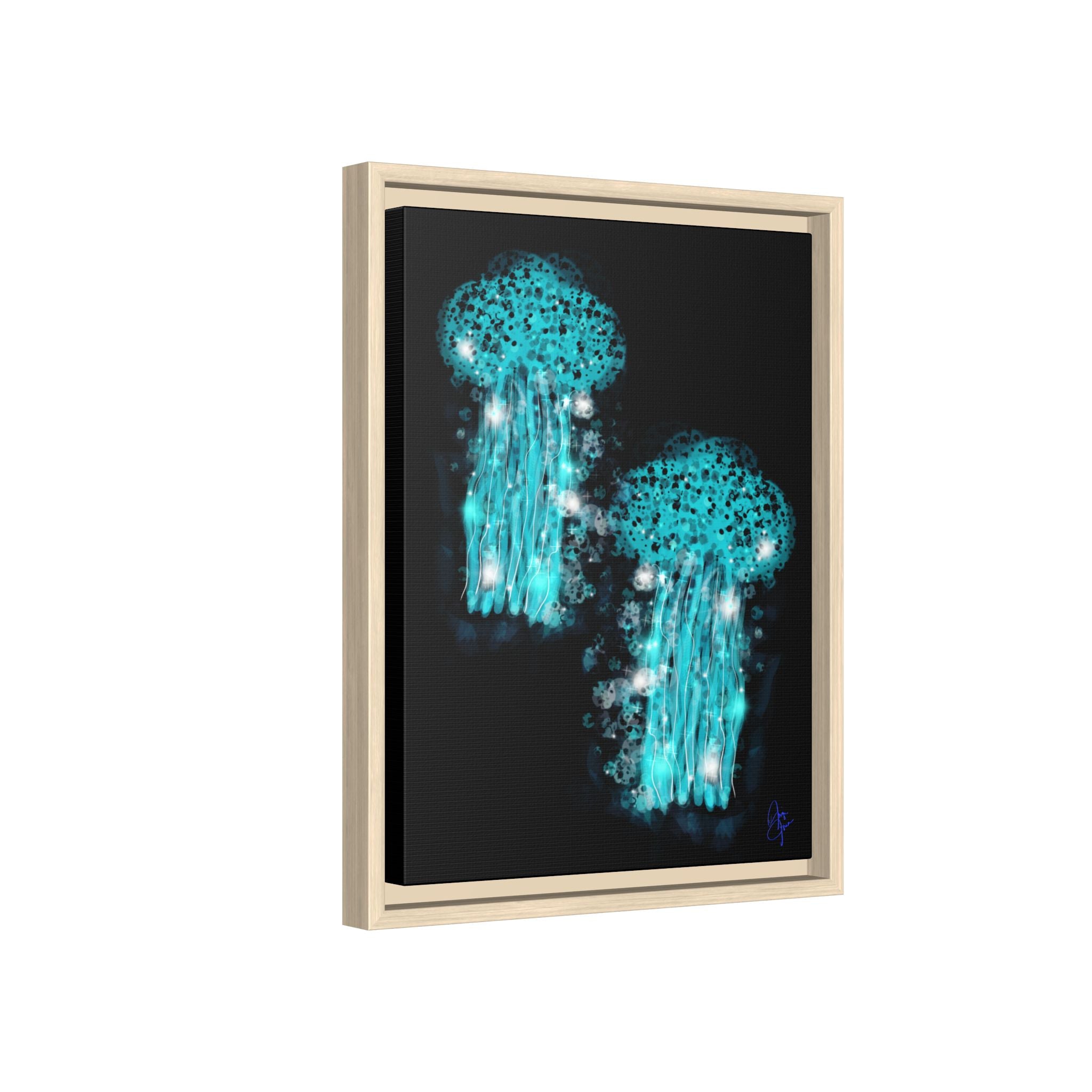 Glowing Jellyfish Art Print — Framed Matte Canvas