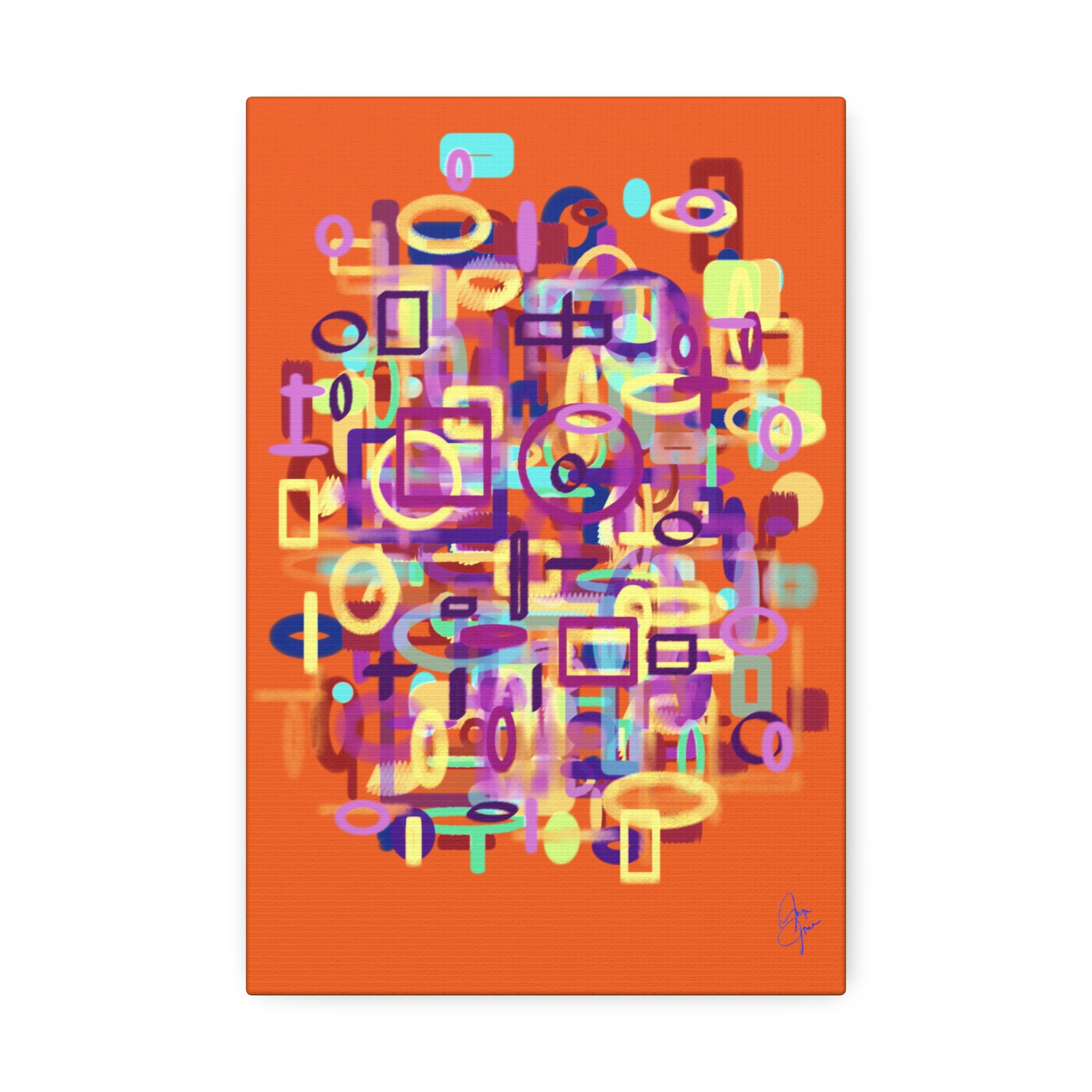 Abstract Neon Shapes Canvas Print — Colorful Geometric Wall Art on Black