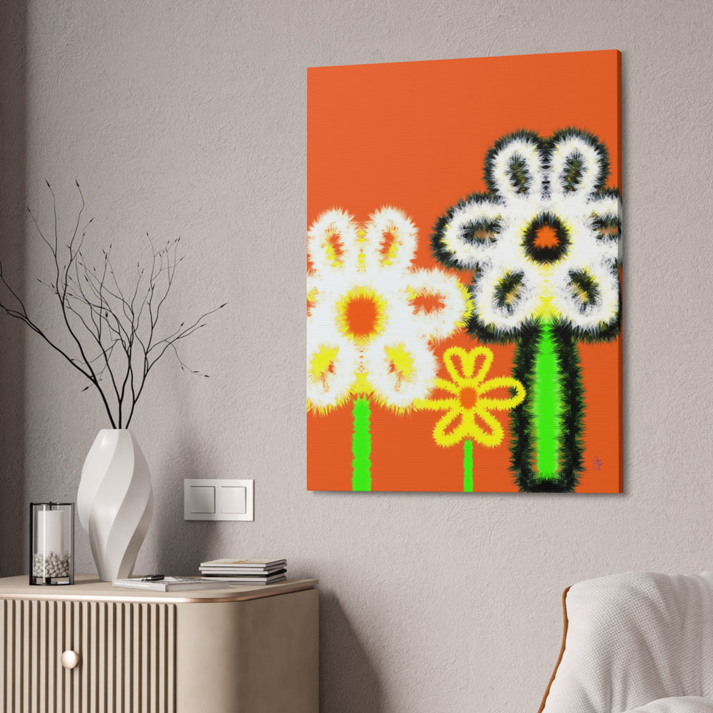 Bright Fuzzy Daisies Canvas Art — Yellow Floral Wall Decor, Stretched 1.5"