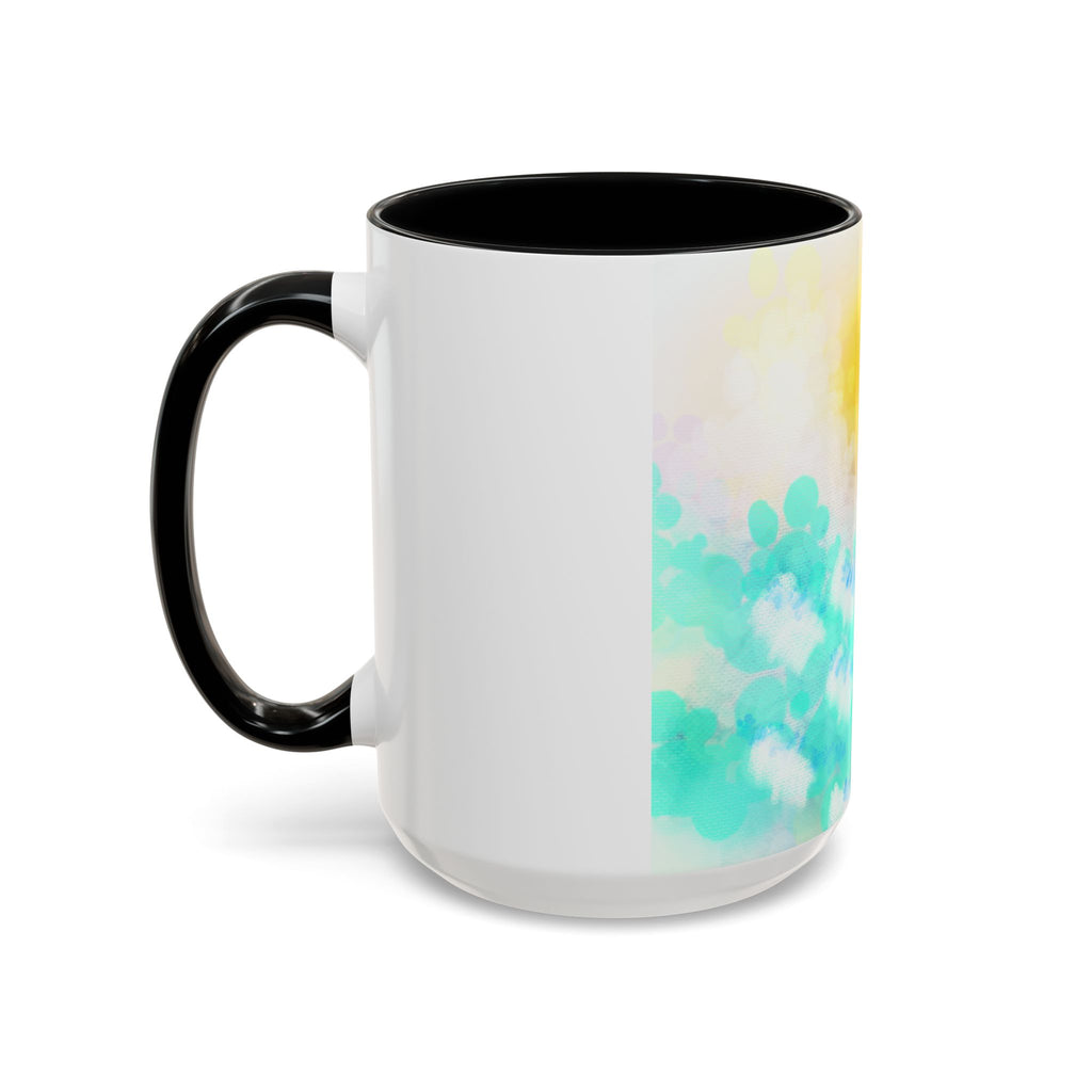 Sunrise Watercolor Accent Coffee Mug — Bright Abstract Teal & Yellow Ceramic
