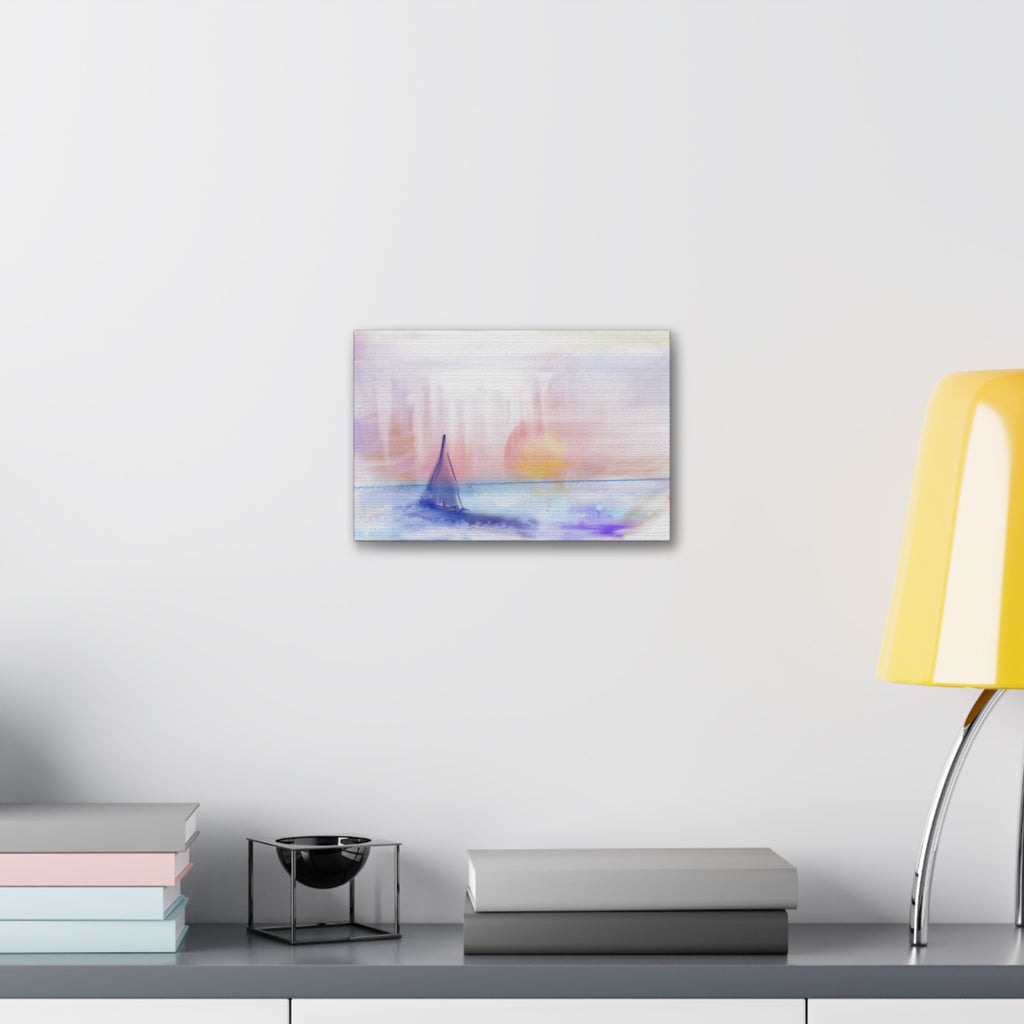 Watercolor Seascape Canvas Print — Dreamy Sailboat Sunset Wall Art