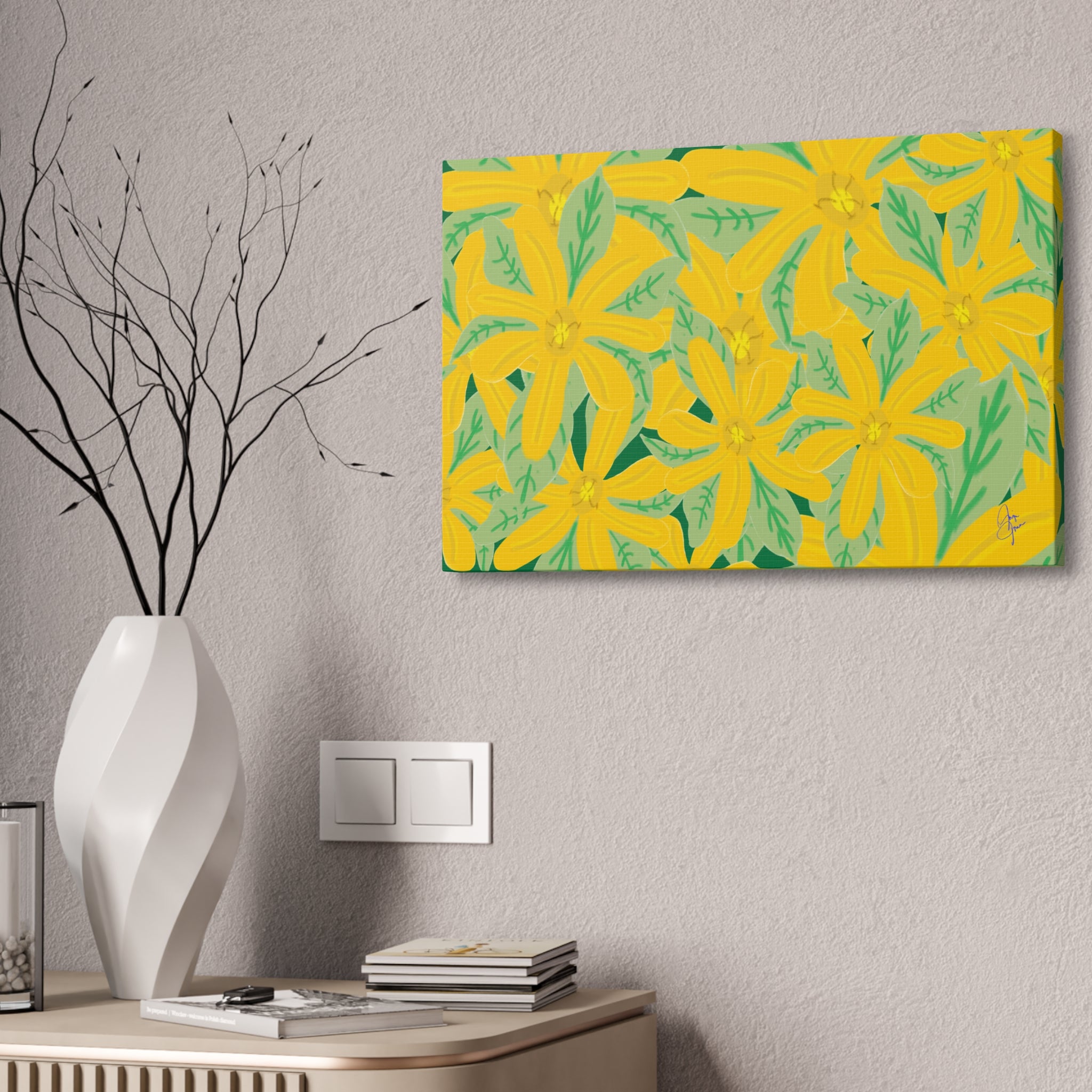 Yellow Daisy Canvas Wall Art — Bright Floral Stretched Canvas (1.5" Depth)