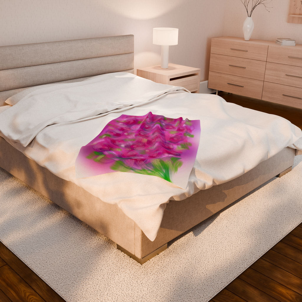Velveteen Plush Blanket — Pink Rose Garden Floral Throw