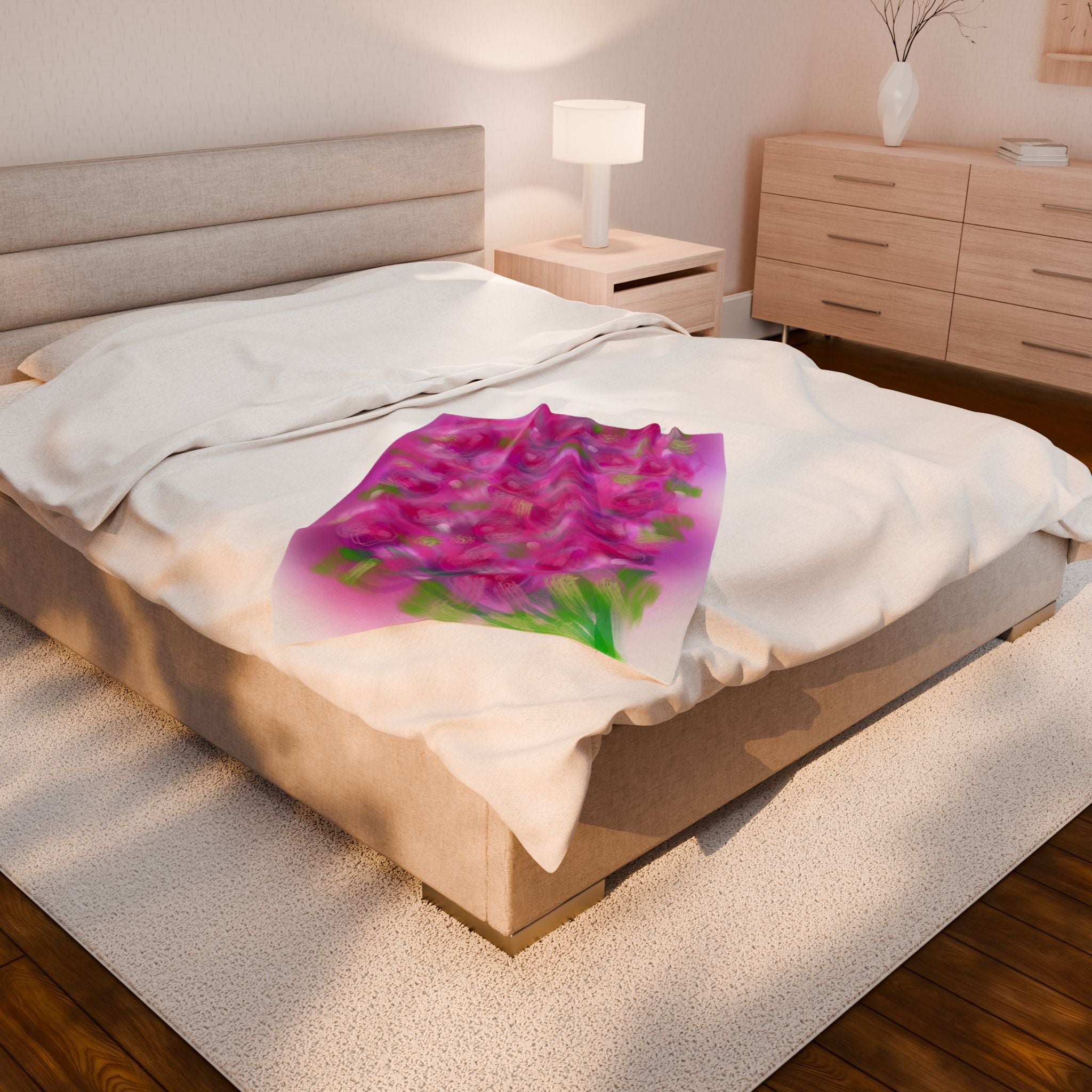 Velveteen Plush Blanket — Pink Rose Garden Floral Throw
