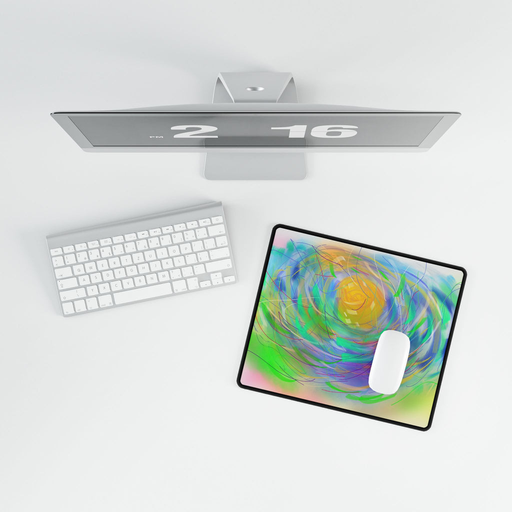 Abstract Sunrise Desk Mat — Colorful Swirl Mouse Pad for Home Office & Gaming