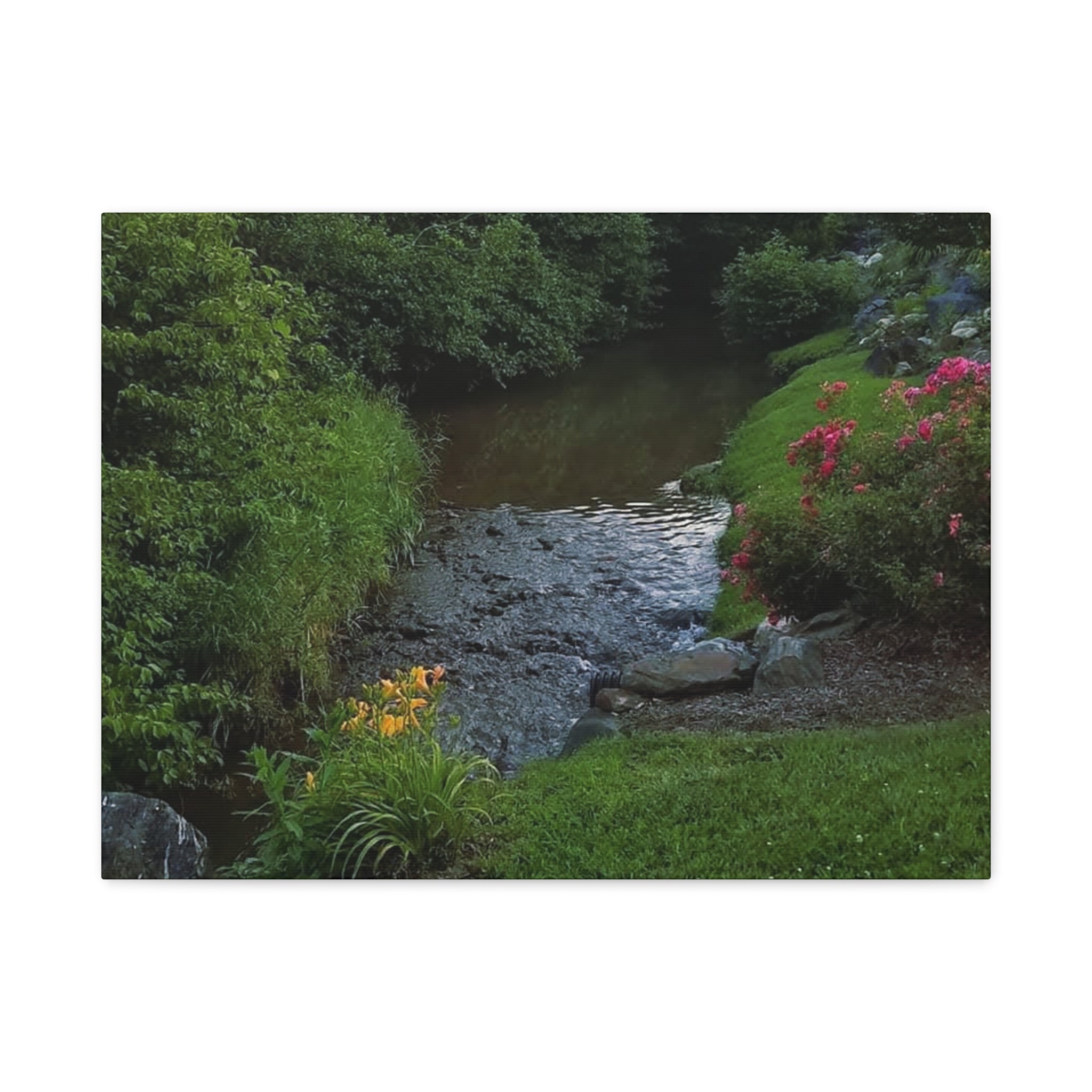 Tranquil Stream Garden — Matte Stretched Canvas Wall Art