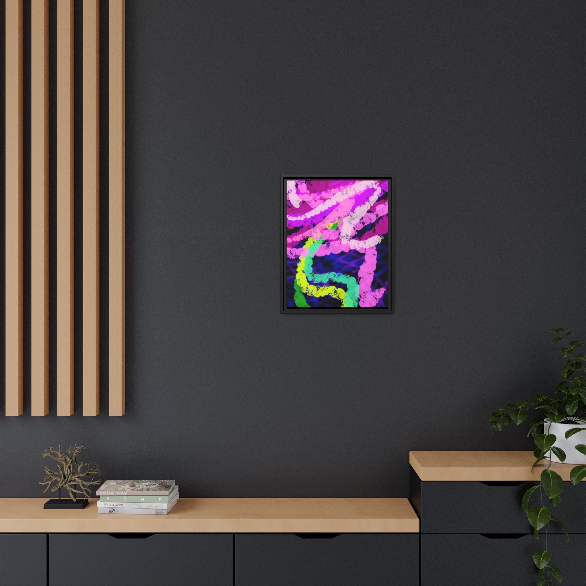 Framed Matte Canvas - Neon Rose Abstract Wall Art