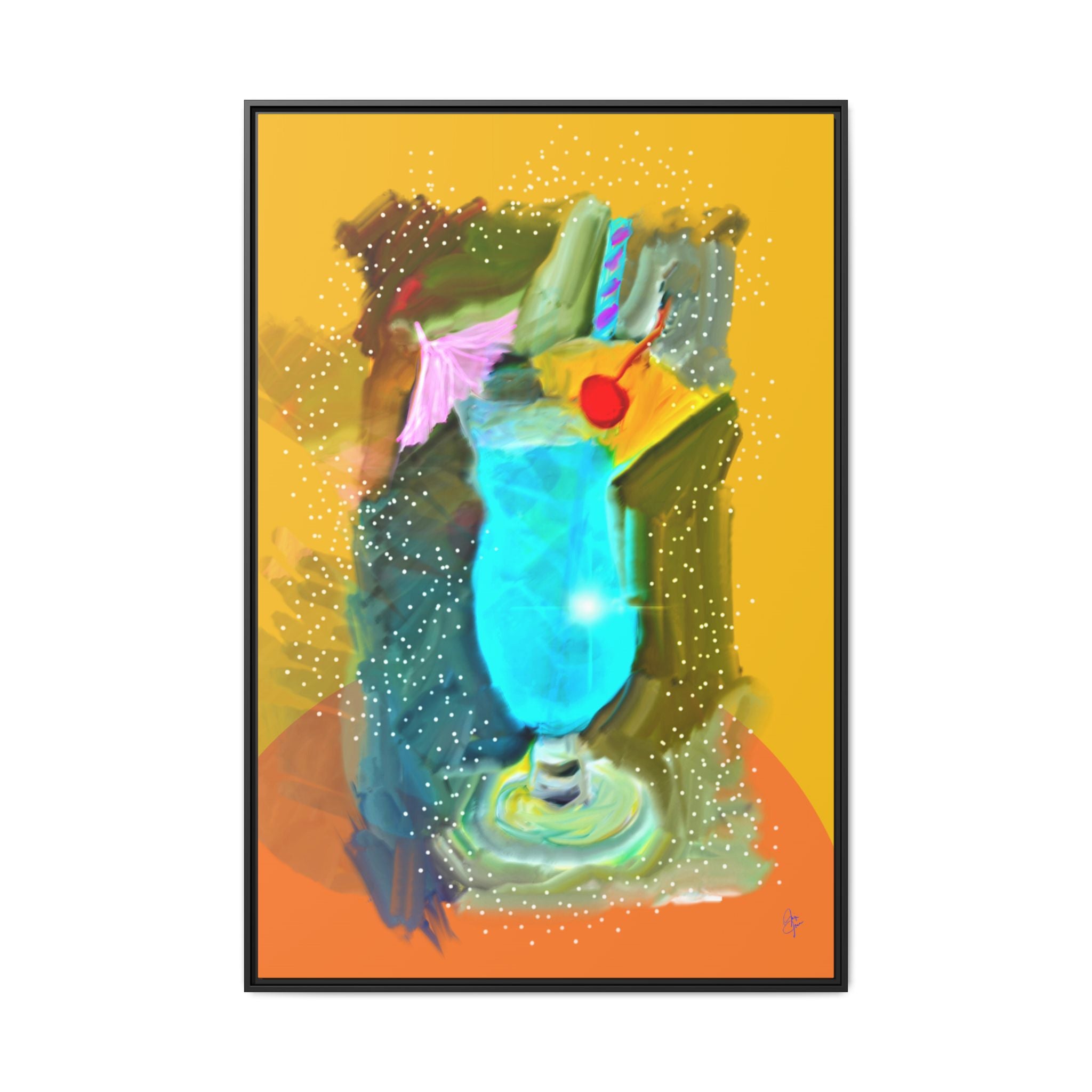 Tropical Blue Cocktail Canvas Print — Framed Matte Bar Art