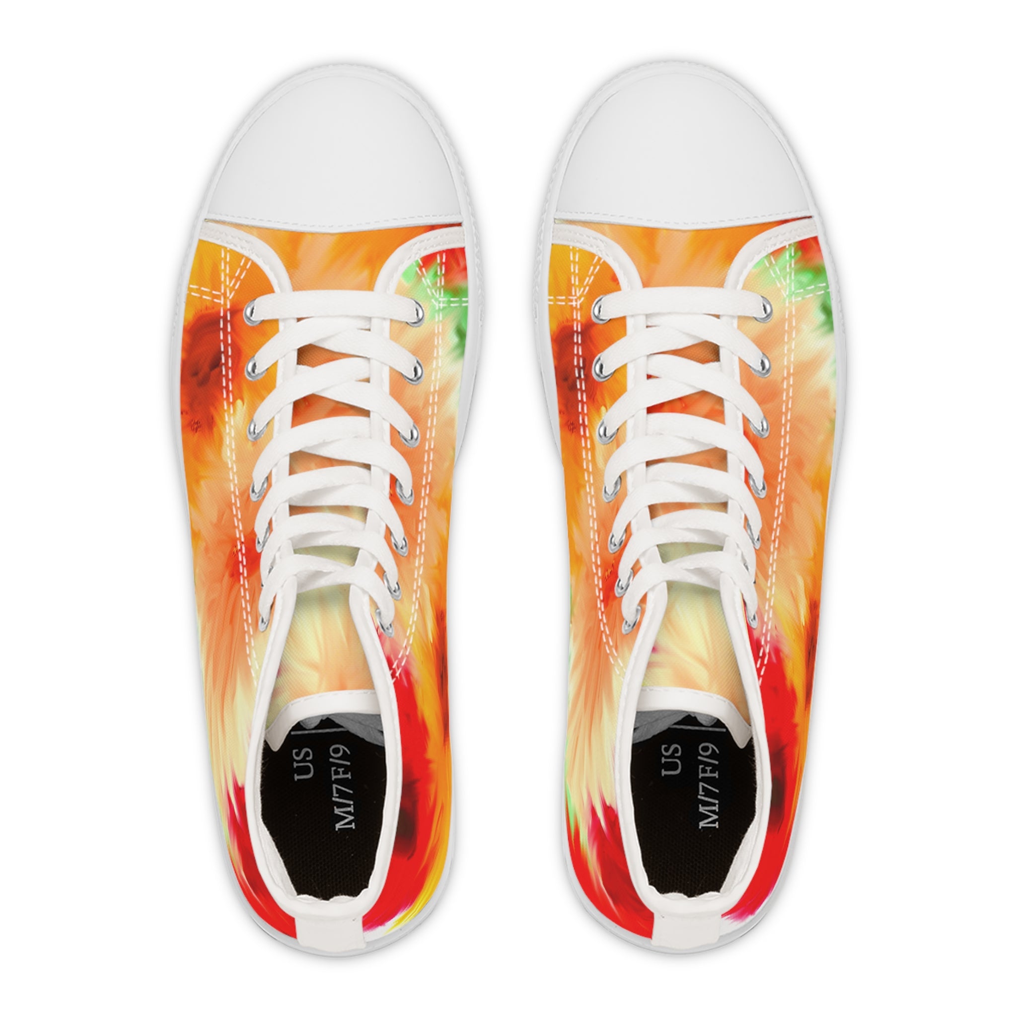 Tie-Dye Sunrise High Top Sneakers — Women's Colorful Floral Burst Shoes